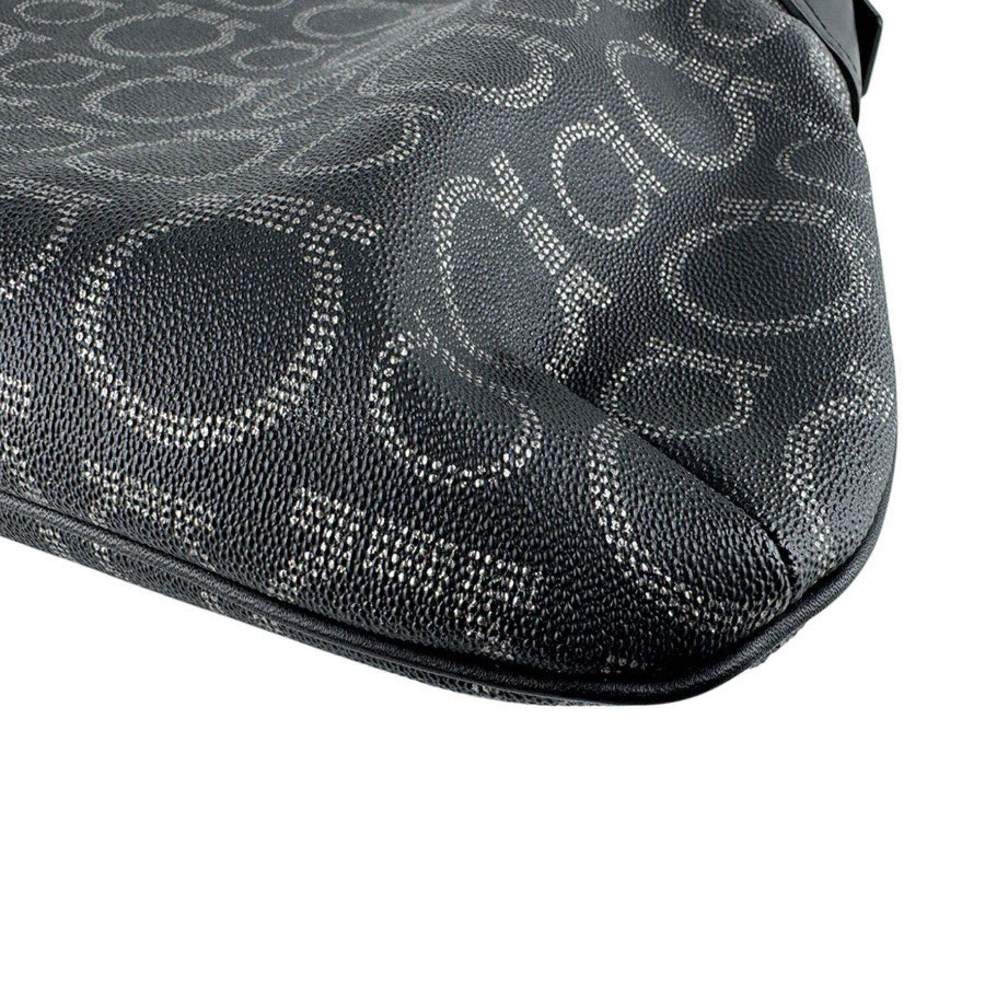Salvatore Ferragamo Black Coated Canvas Leather Shoulder Bag (Pre-Owned)