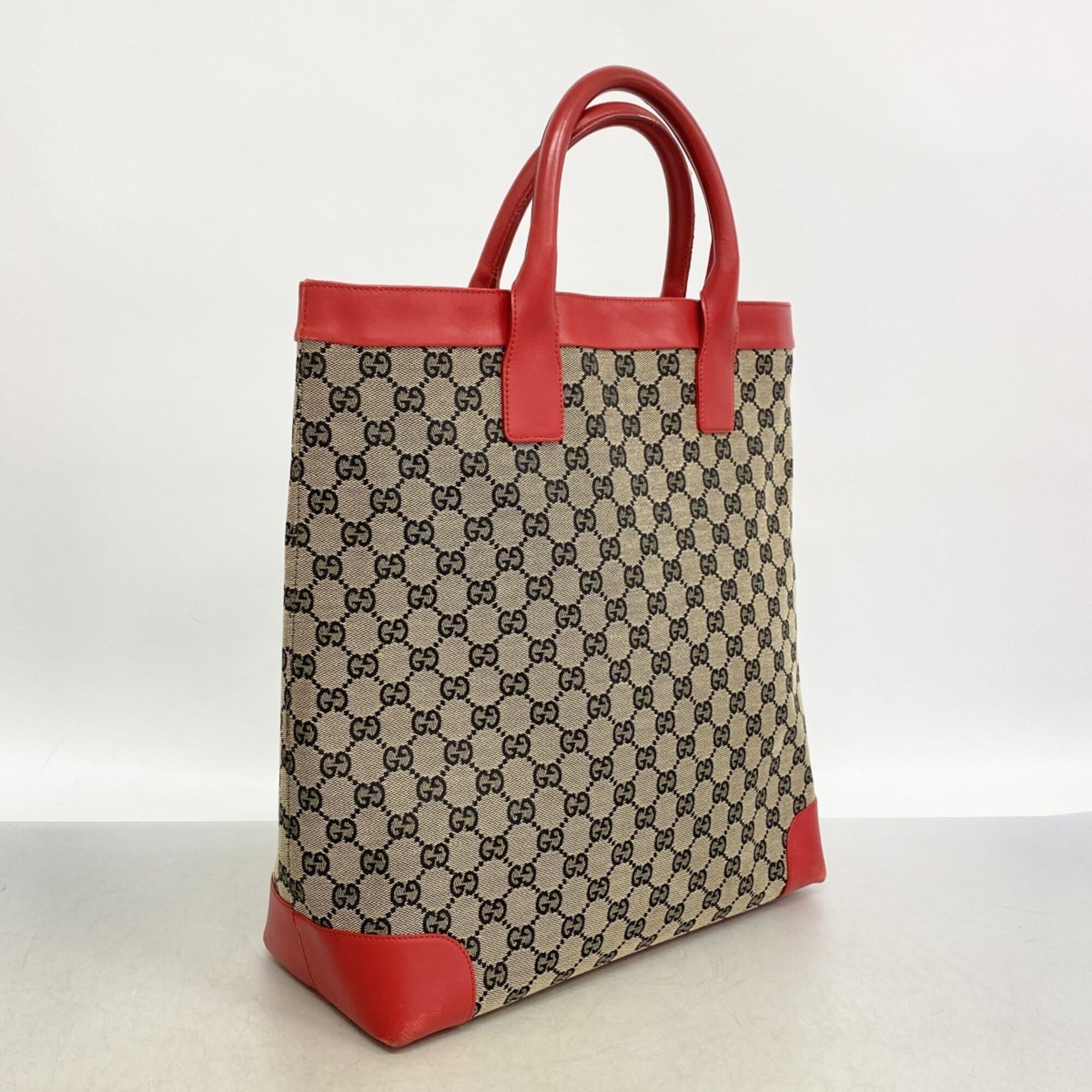 Gucci Beige Red Color Canvas Tote Bag (Pre-Owned)