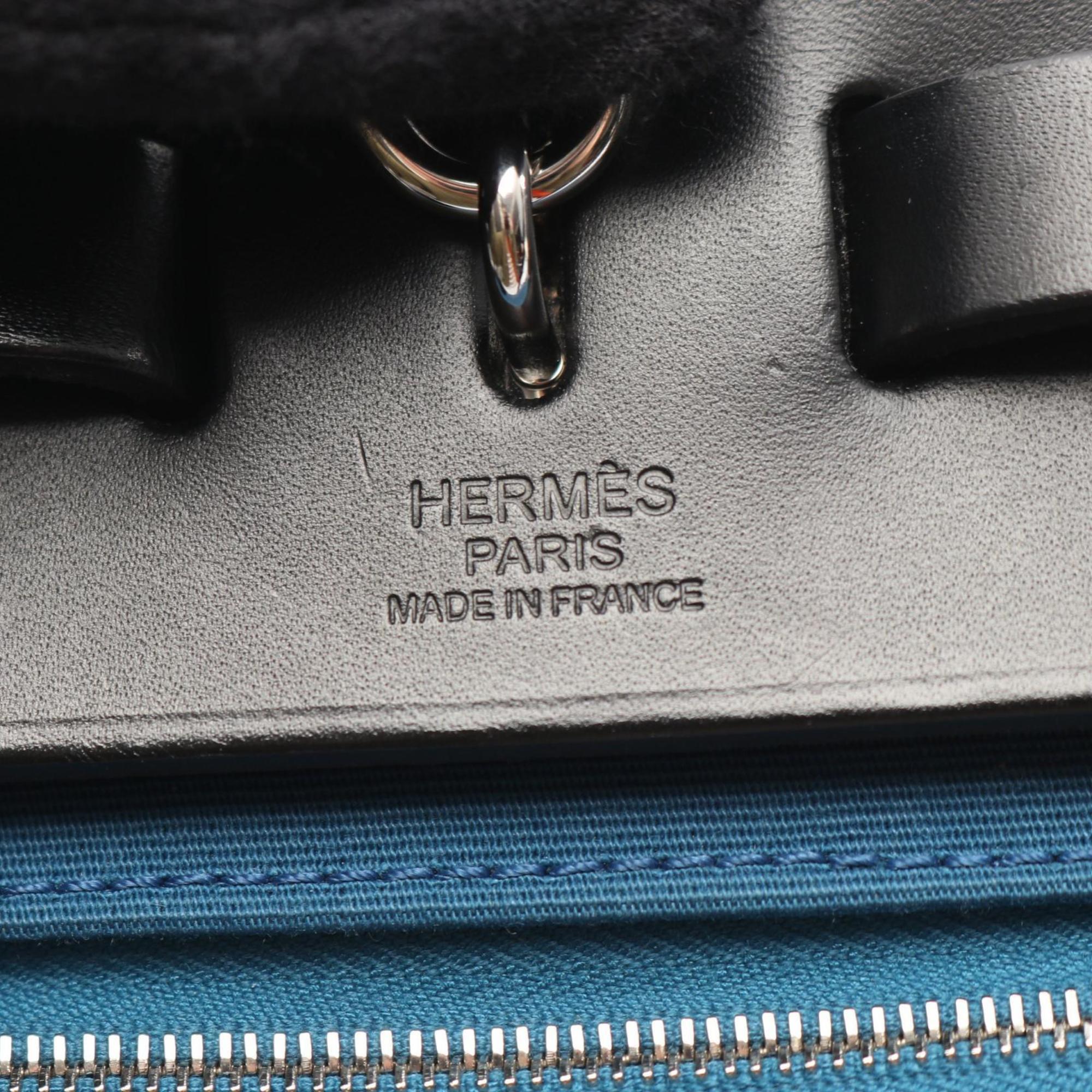 Hermes Black Blue Toile Officier Handbag (Pre-Owned)