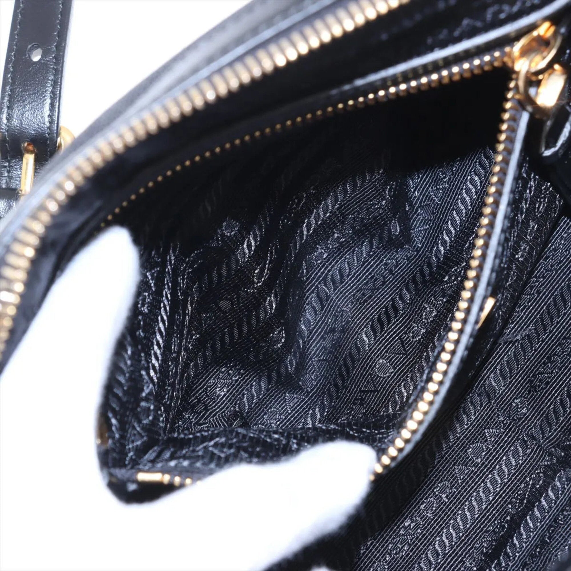 Prada Black Leather Canvas Shoulder Bag (Pre-Owned)