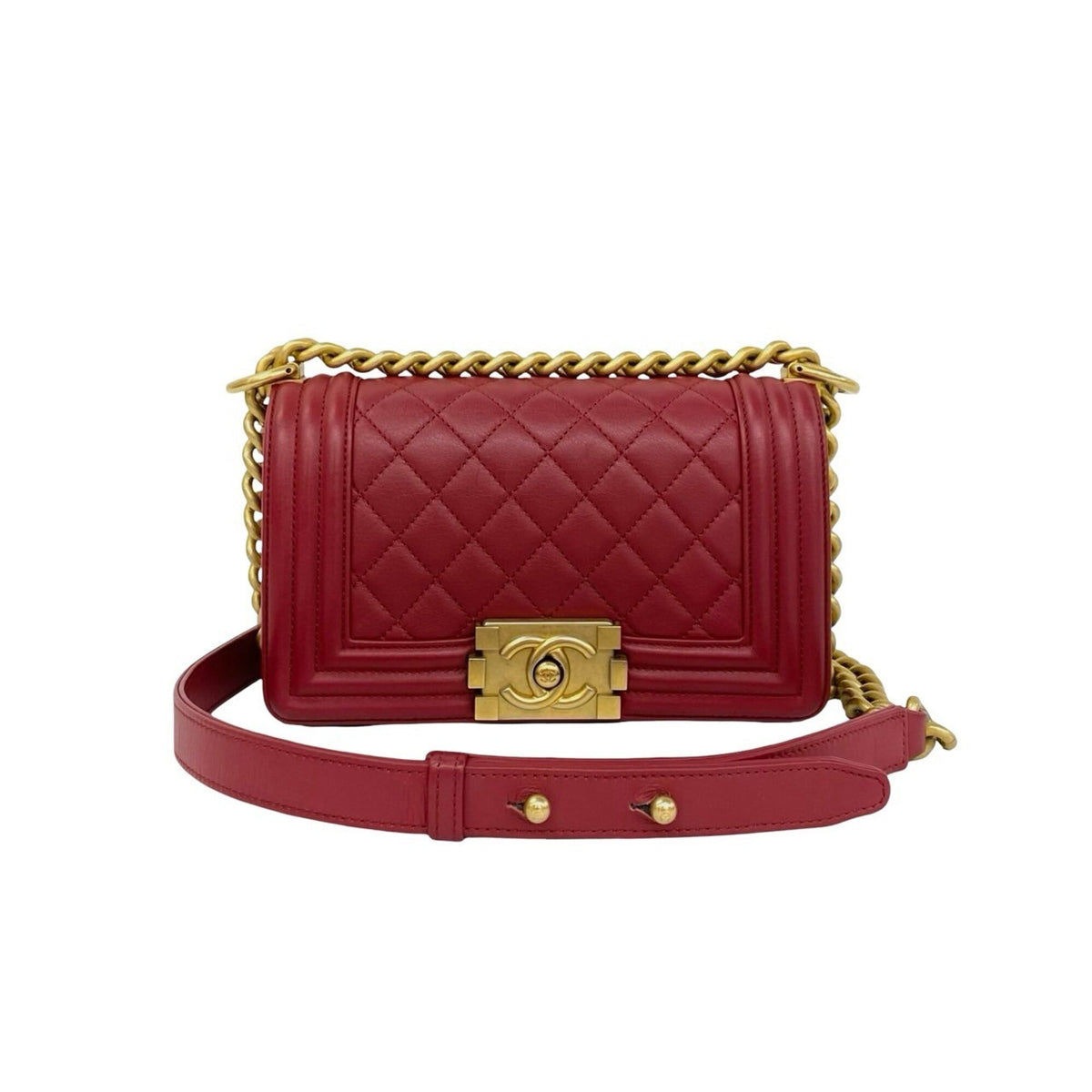 Chanel Red Color Leather Shoulder Bag (Pre-Owned)
