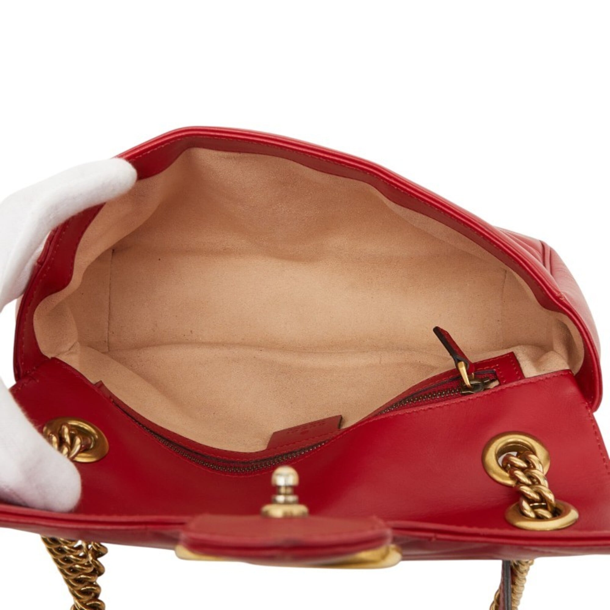 Gucci Gold Red Color Leather Shoulder Bag (Pre-Owned)