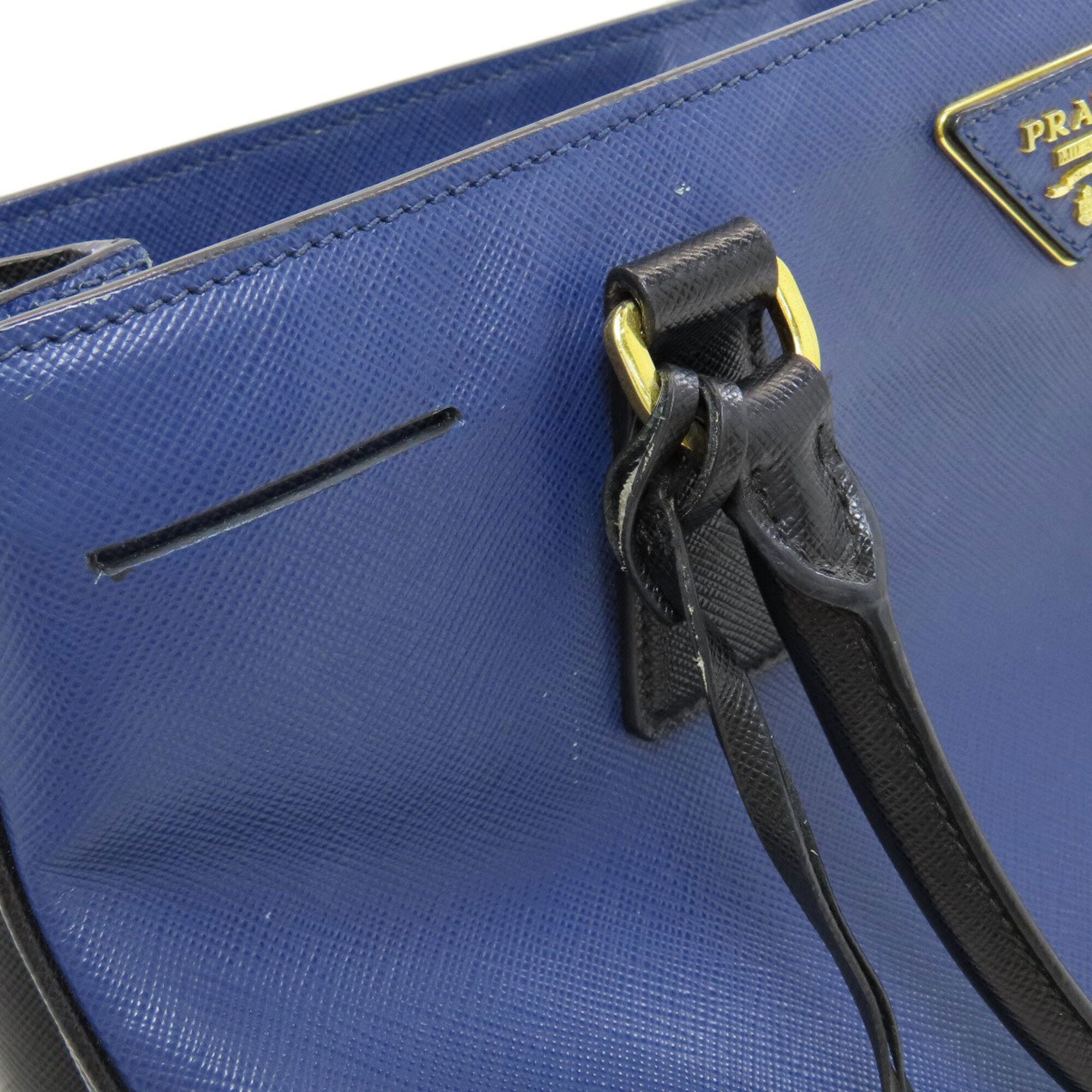 Prada Saffiano Black Blue Saffiano Tote Bag (Pre-Owned)
