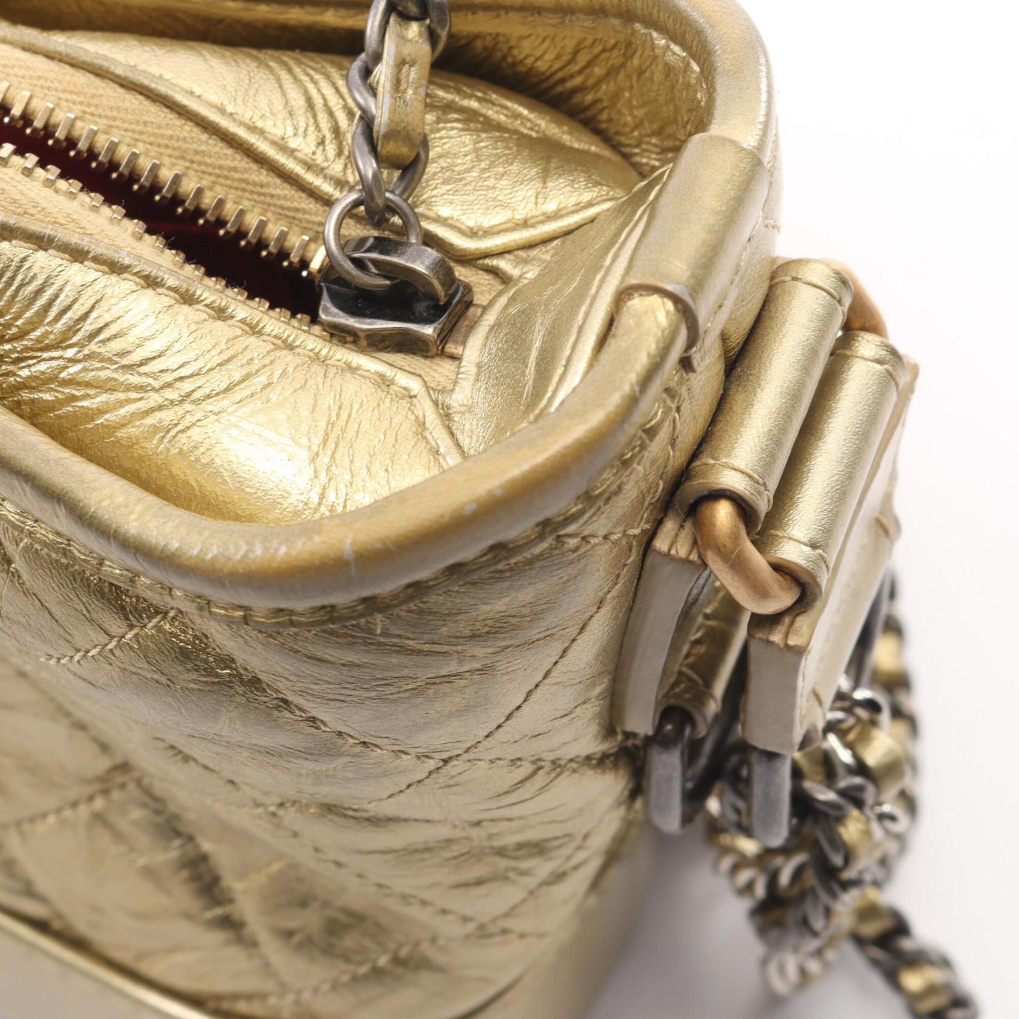 Chanel Gold Leather Handbag Shoulder Bag (Pre-Owned)