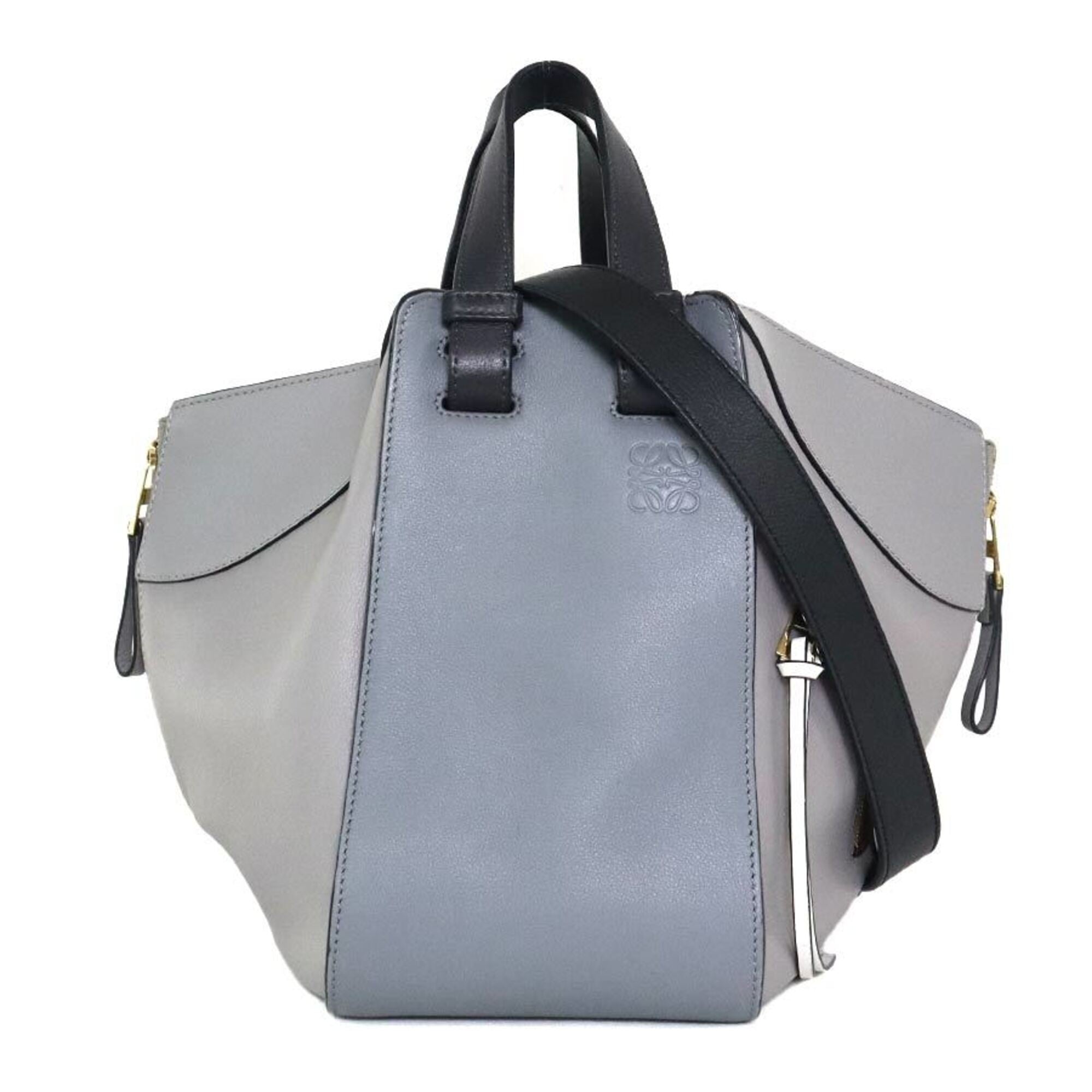 Loewe Black Gray Leather Handbag Shoulder Bag (Pre-Owned)