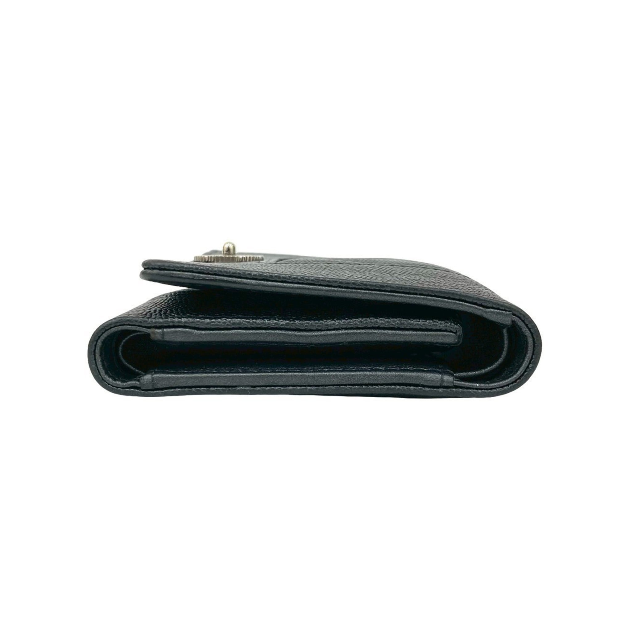 Chanel Black Grained Calfskin Wallet (Tri-Fold) (Pre-Owned)