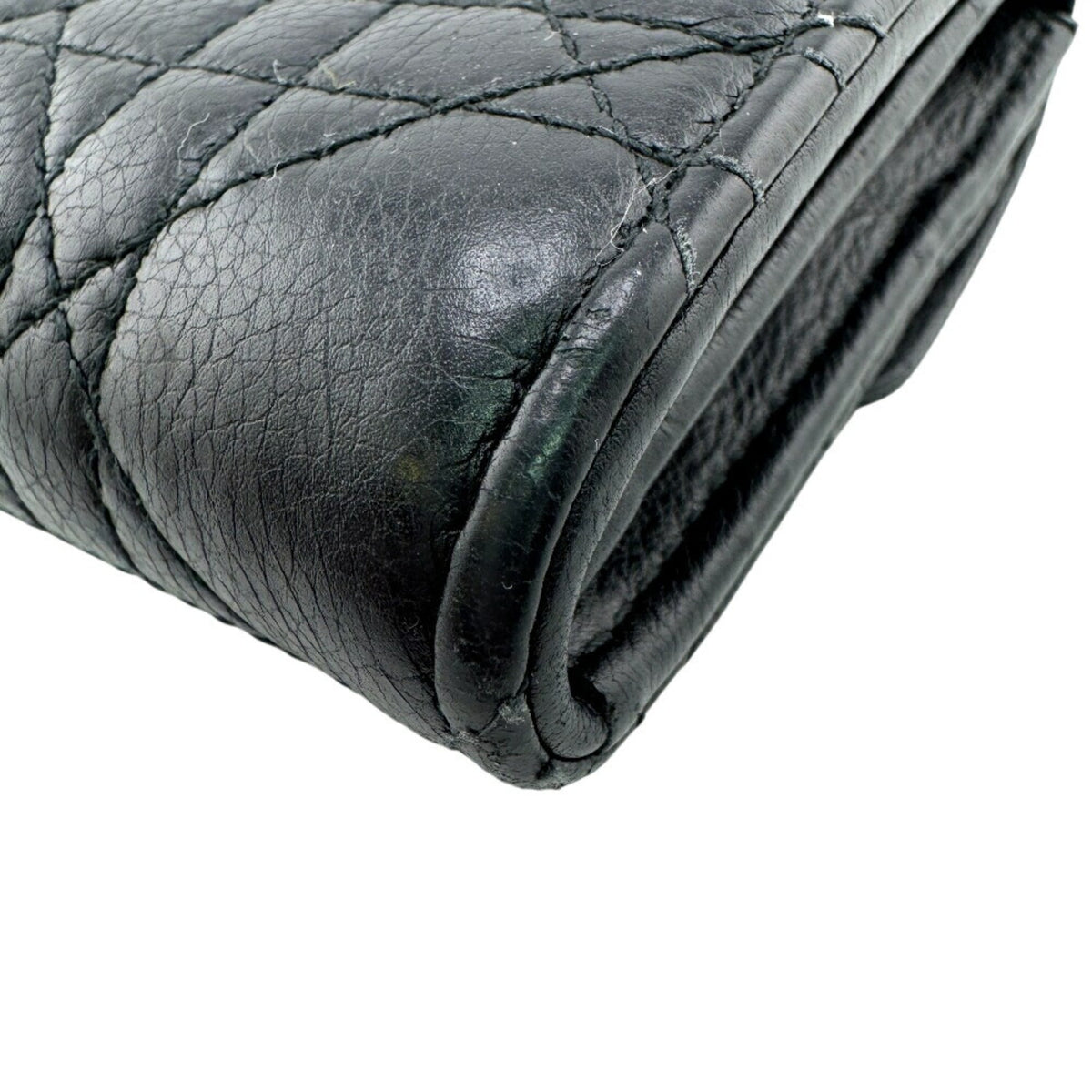 Christian Dior Black Leather Long Wallet (Tri-Fold) (Pre-Owned)
