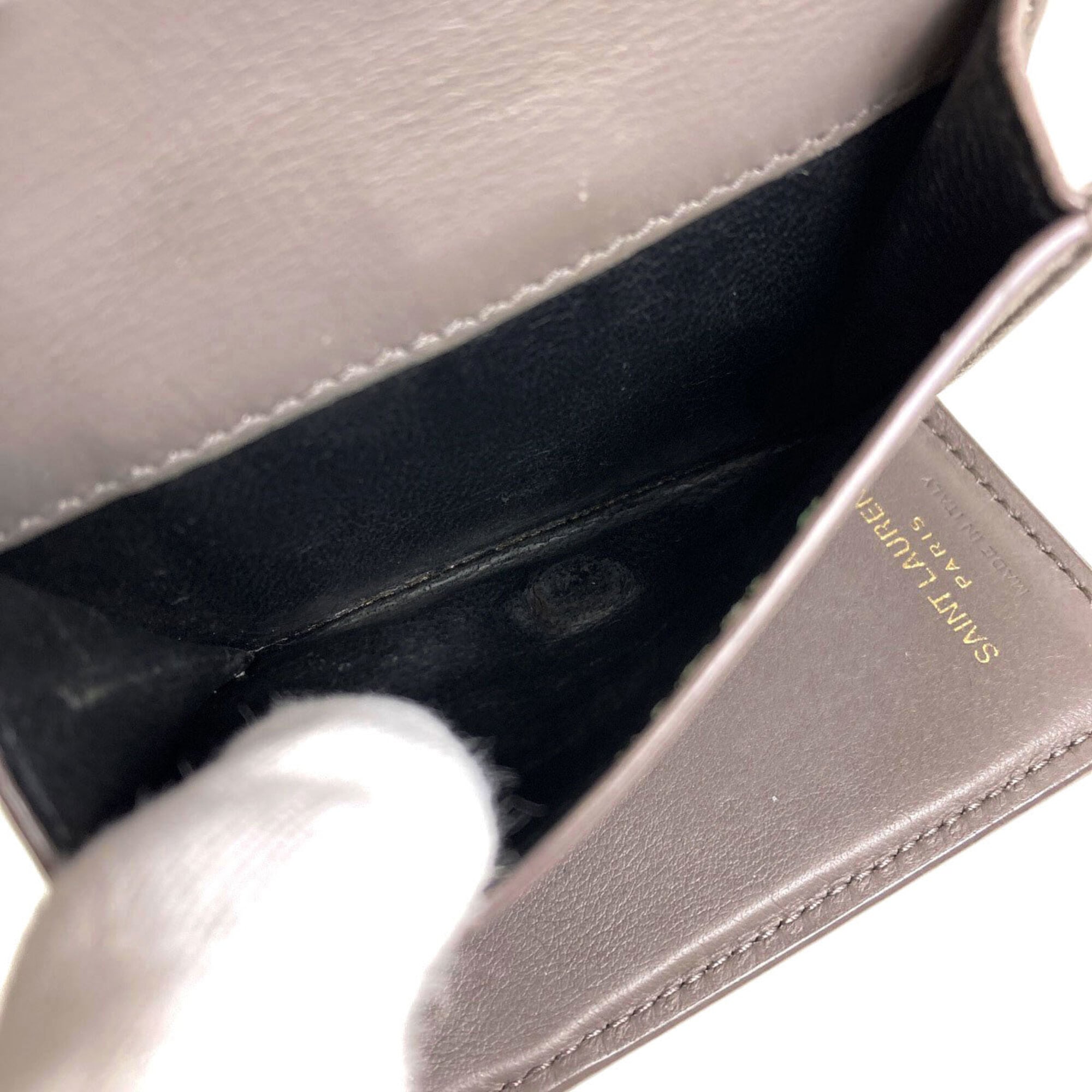 Yves Saint Laurent Gray Leather Wallet (Tri-Fold) (Pre-Owned)