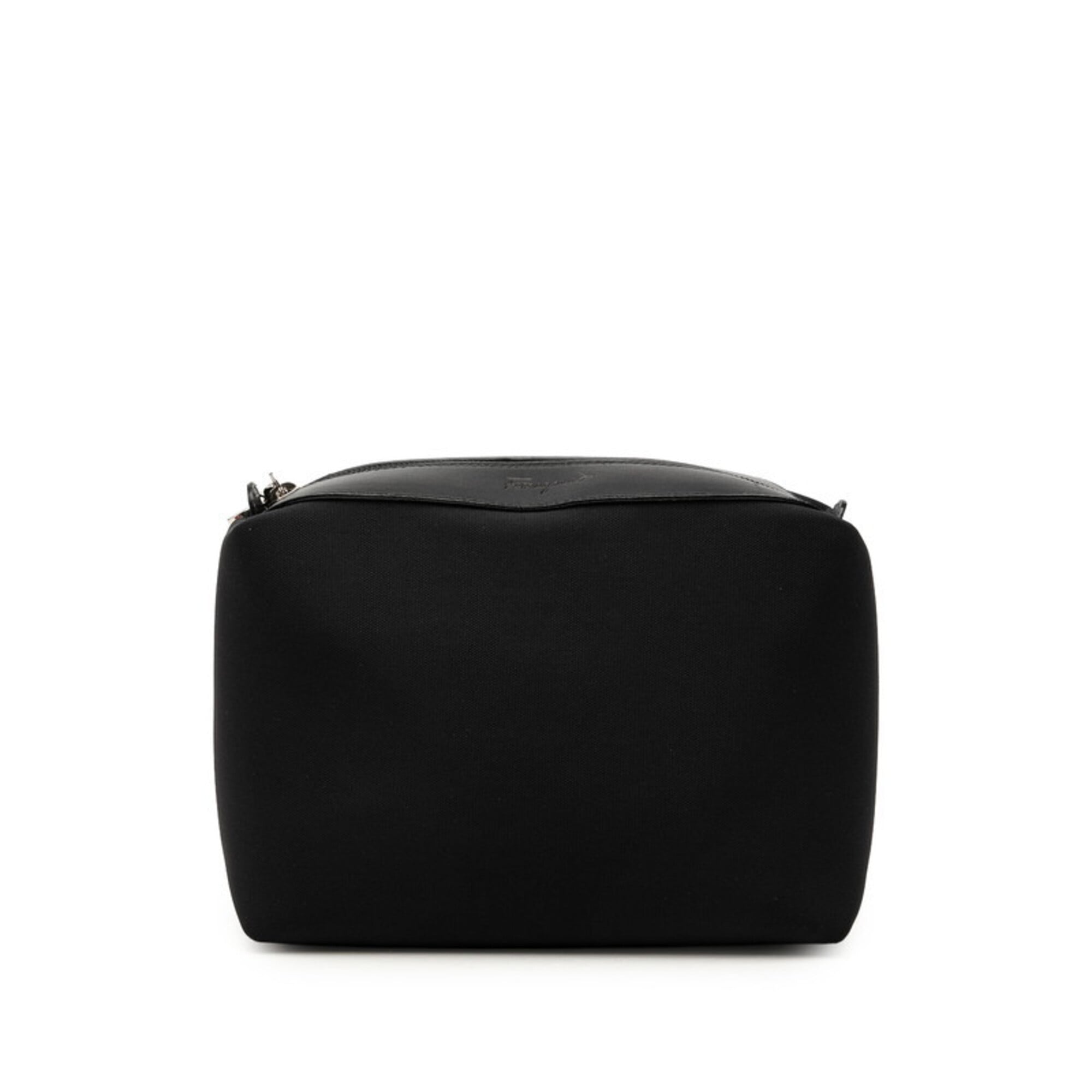 Salvatore Ferragamo Black Canvas Leather Handbag Pouch (Pre-Owned)