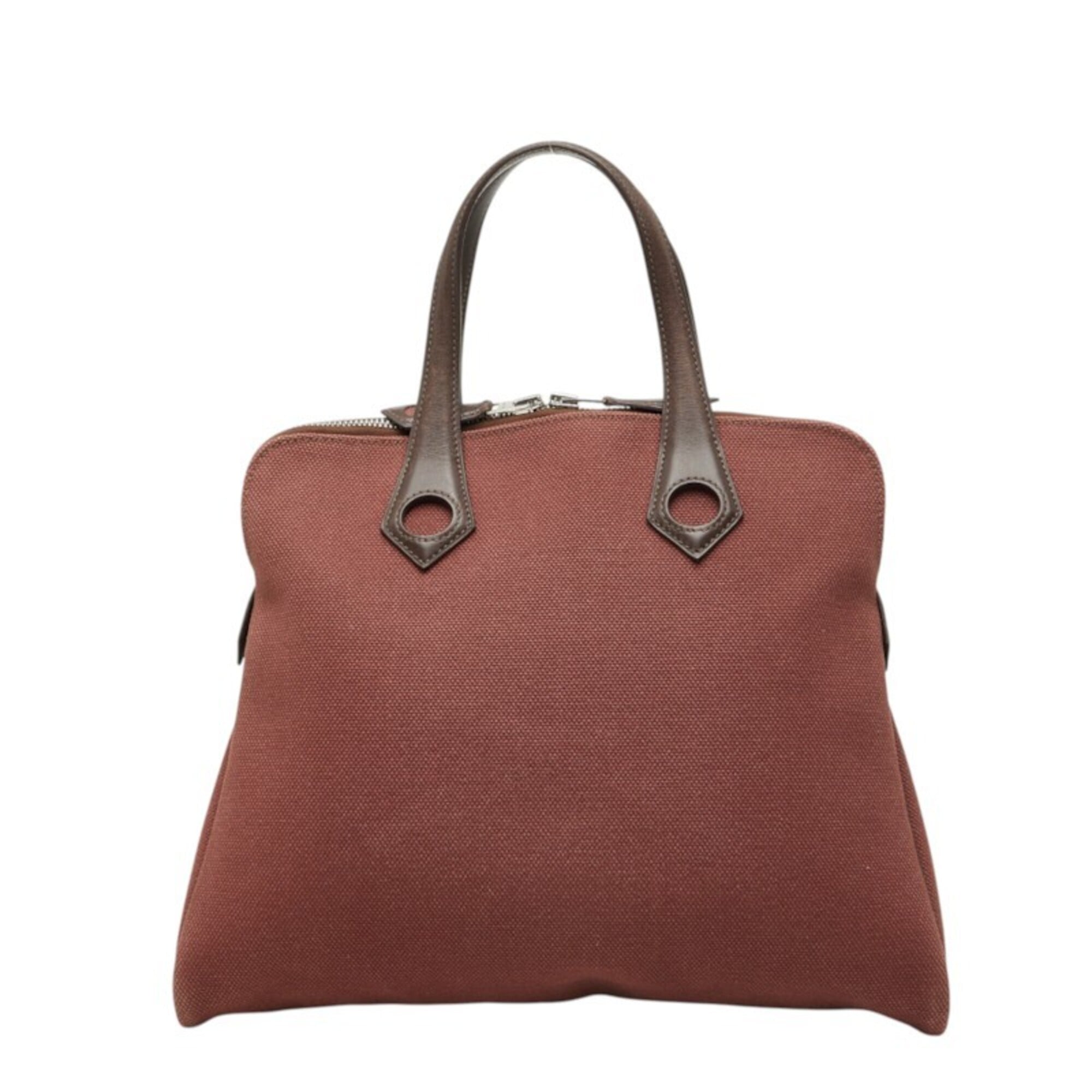 Hermes Brown Red Color Wine Toile H Leather Handbag Tote Bag (Pre-Owned)