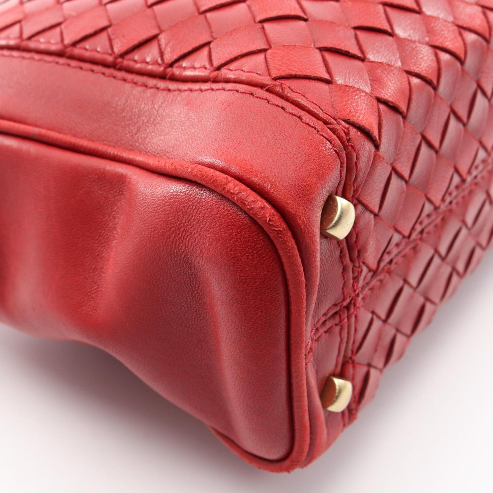 Bottega Veneta Red Color Intrecciato Handbag Shoulder Bag (Pre-Owned)