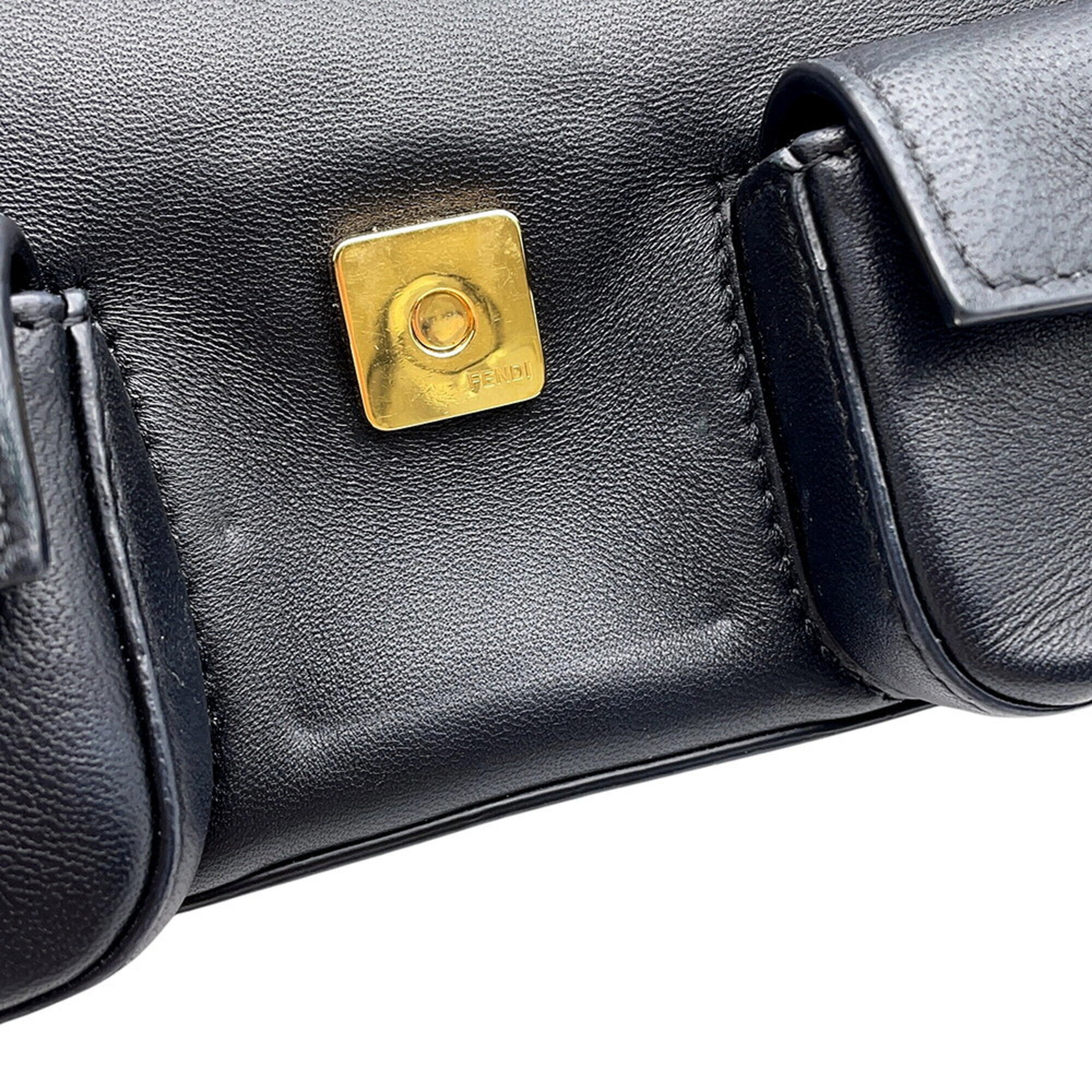 Fendi Baguette Black Leather Handbag Shoulder Bag (Pre-Owned)