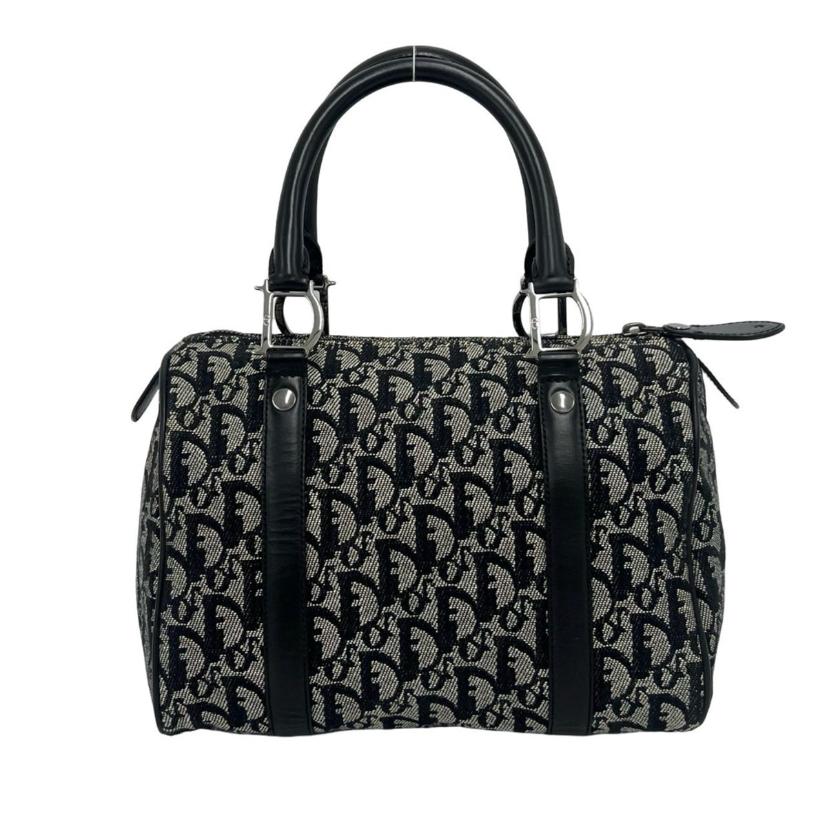 Christian Dior Black Navy Canvas Leather Boston Bag Handbag (Pre-Owned)