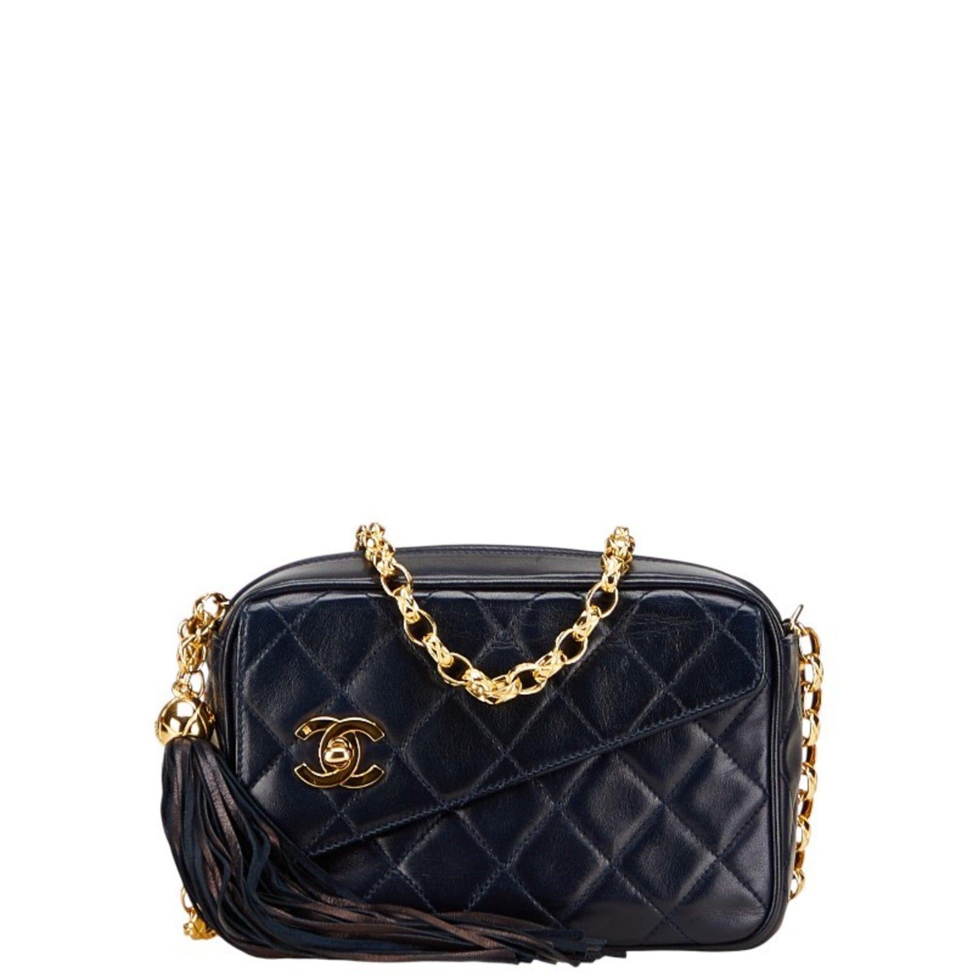 Chanel Matelasse Navy Leather Shoulder Bag (Pre-Owned)