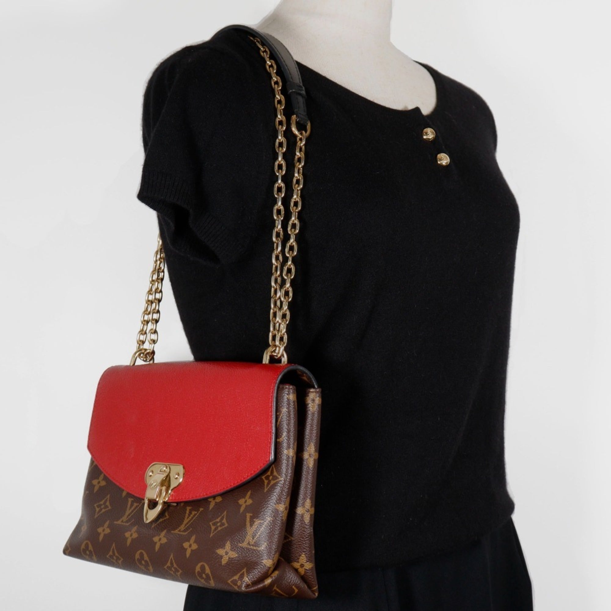 Louis Vuitton Monogram Brown Cerise Red Color Monogram Shoulder Bag (Pre-Owned)