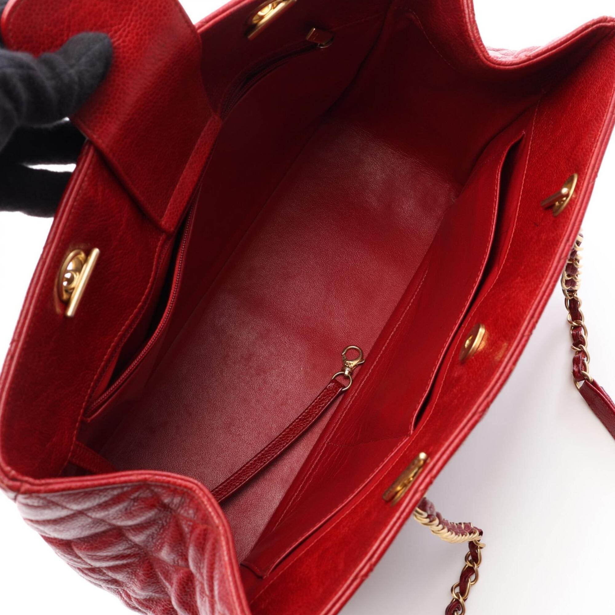 Chanel Red Color Grained Calfskin Handbag Tote Bag (Pre-Owned)