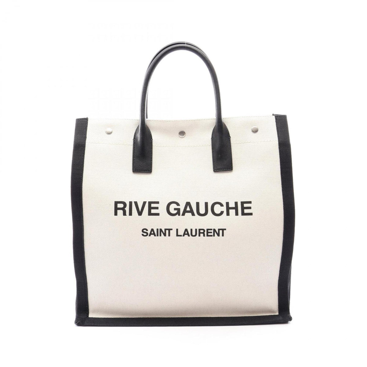 Yves Saint Laurent Black Ivory Canvas Leather Handbag Tote Bag (Pre-Owned)
