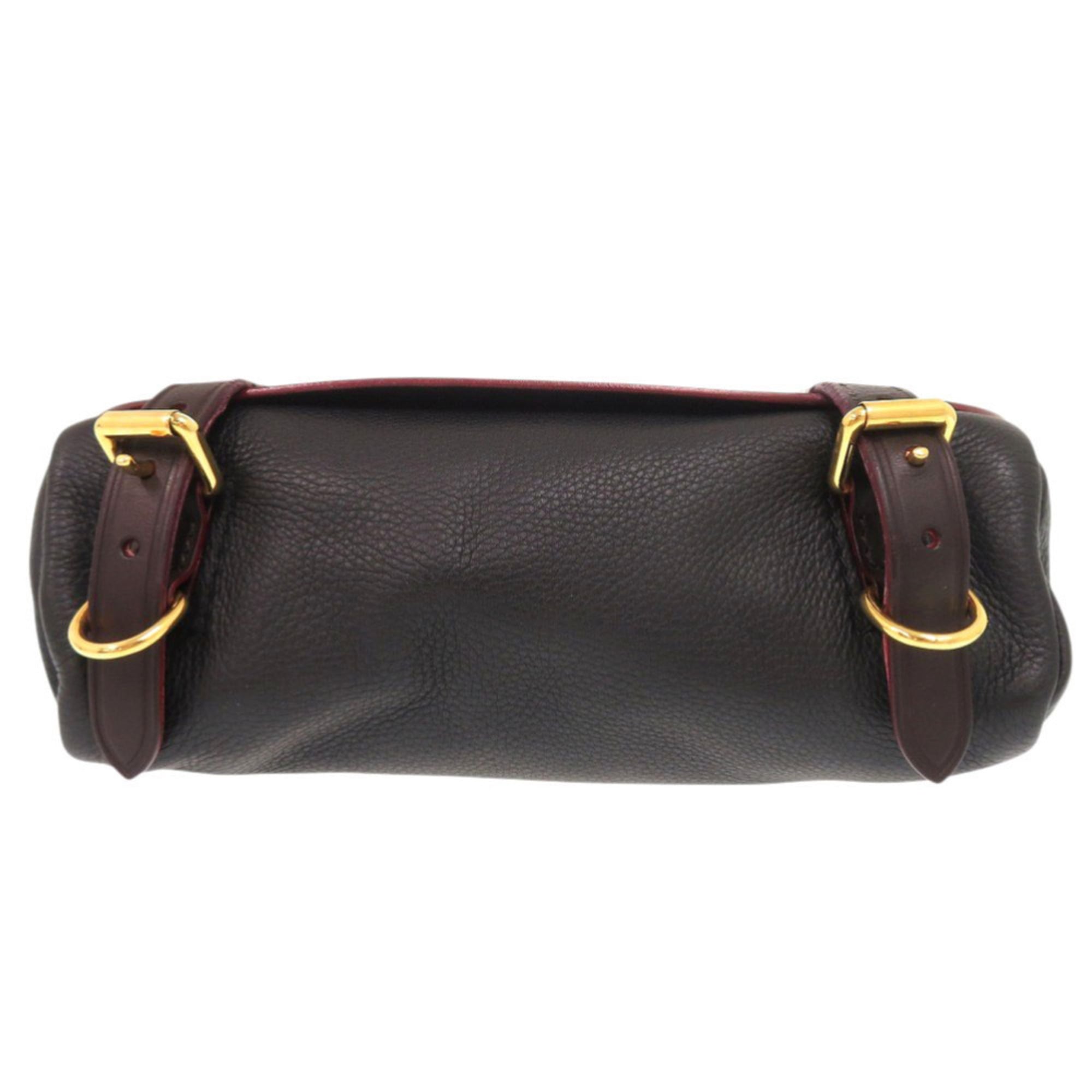 Burberry Black Dark Brown Leather Shoulder Bag (Pre-Owned)