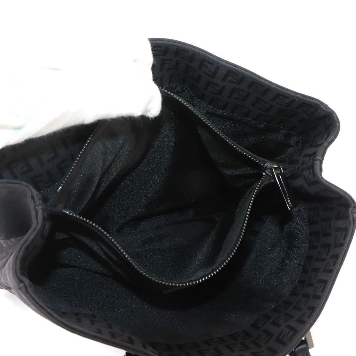 Fendi Zucchino Black Canvas Leather Handbag Tote Bag (Pre-Owned)