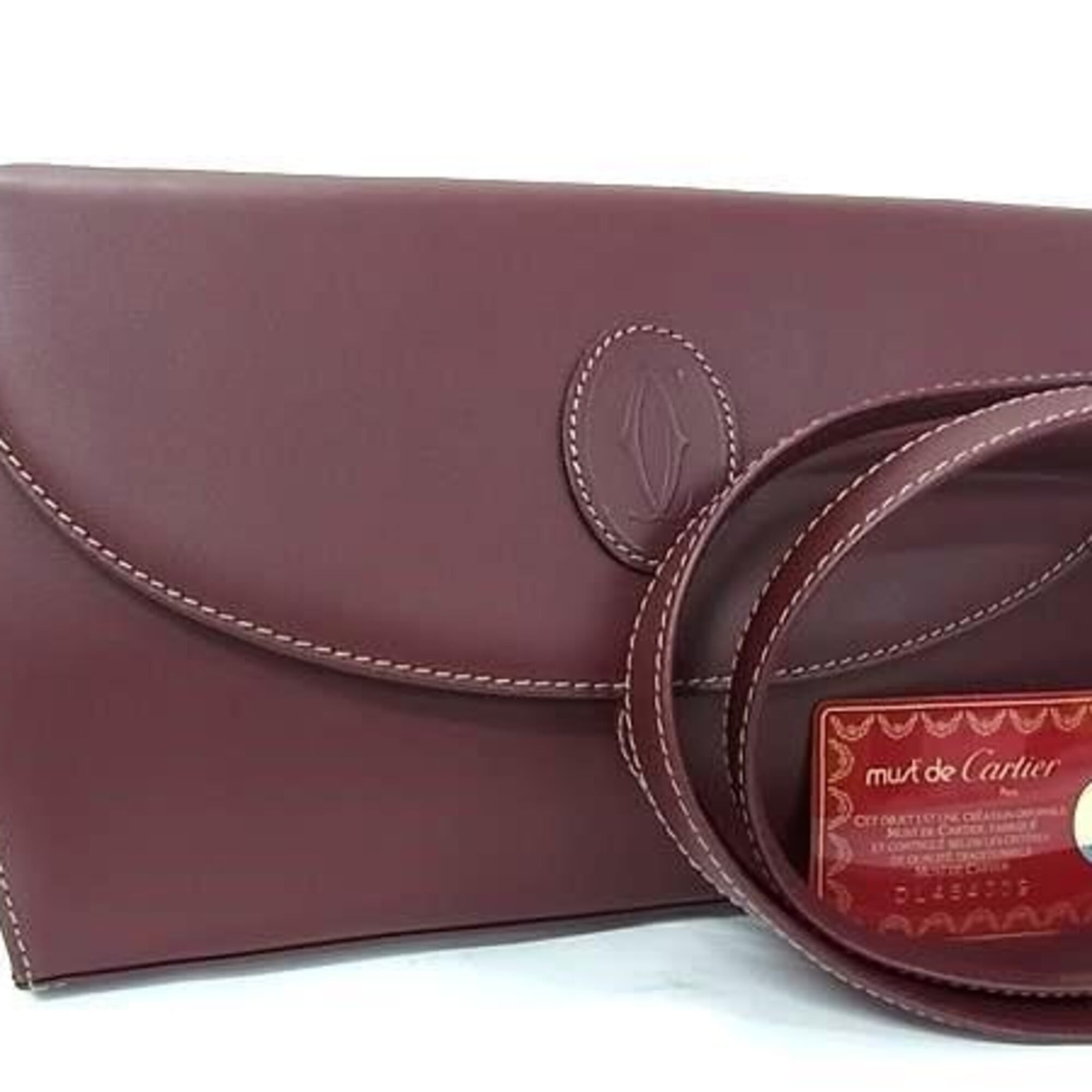 Cartier Must Bordeaux Leather Clutch Bag Shoulder Bag (Pre-Owned)
