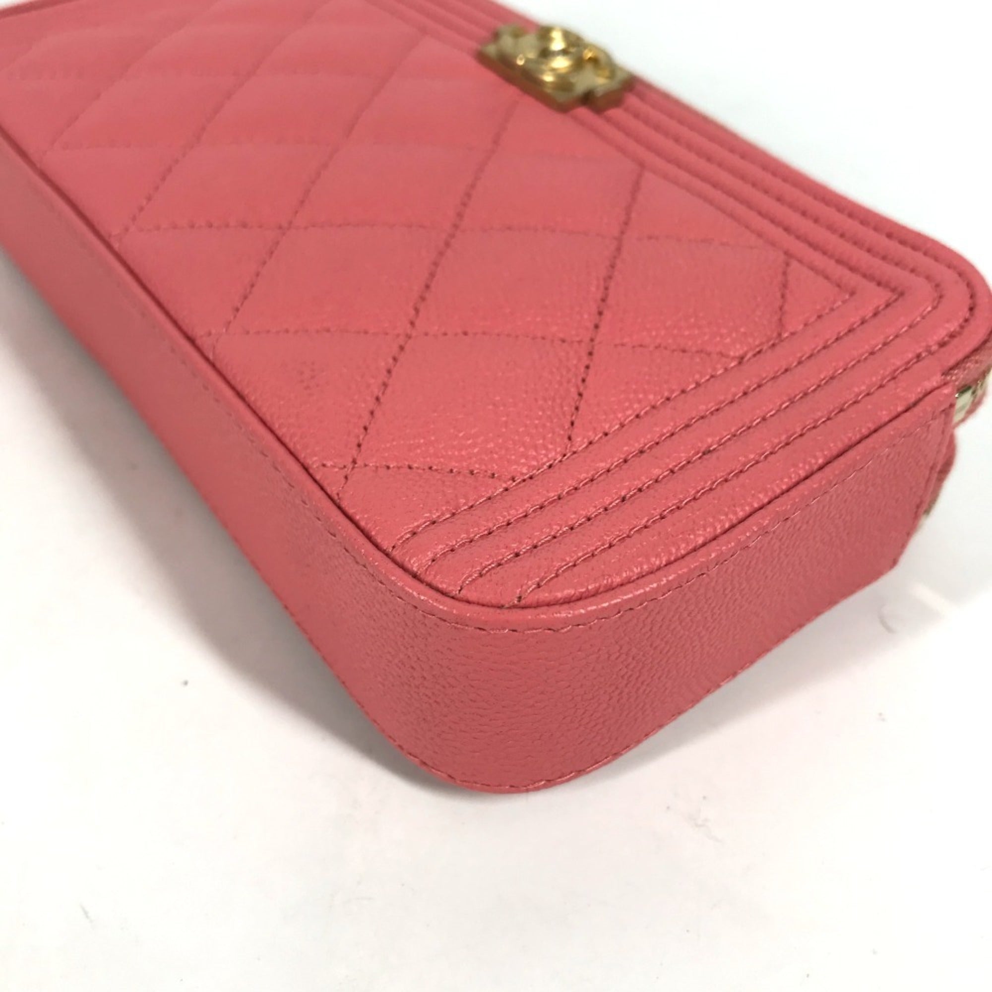 Chanel Boy Chanel Pink Grained Calfskin Chain/Shoulder Wallet (Pre-Owned)