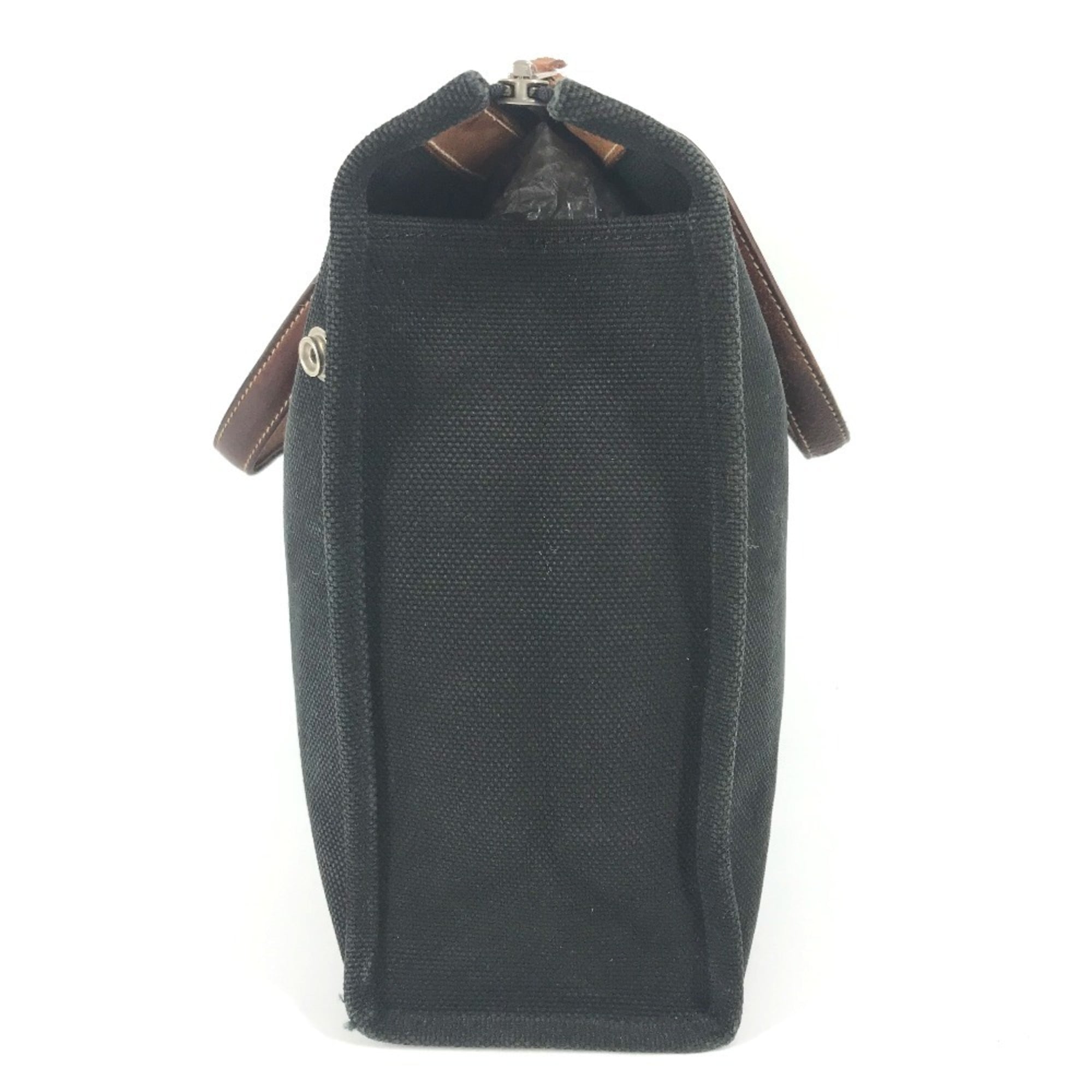 Hermes Black Brown Canvas Leather Briefcase Handbag Tote Bag (Pre-Owned)