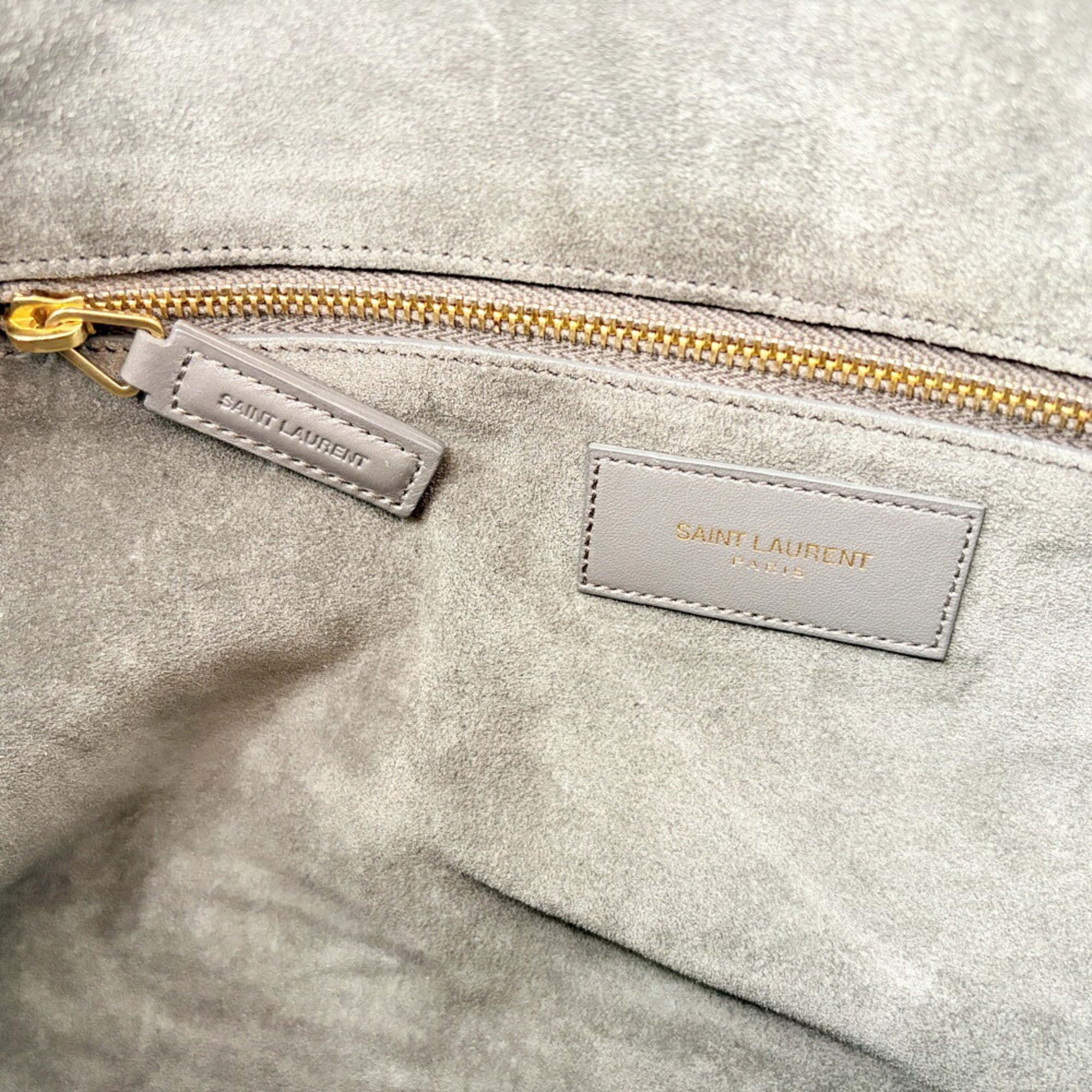 Saint Laurent Gray Leather Suede Boston Bag Shoulder Bag (Pre-Owned)