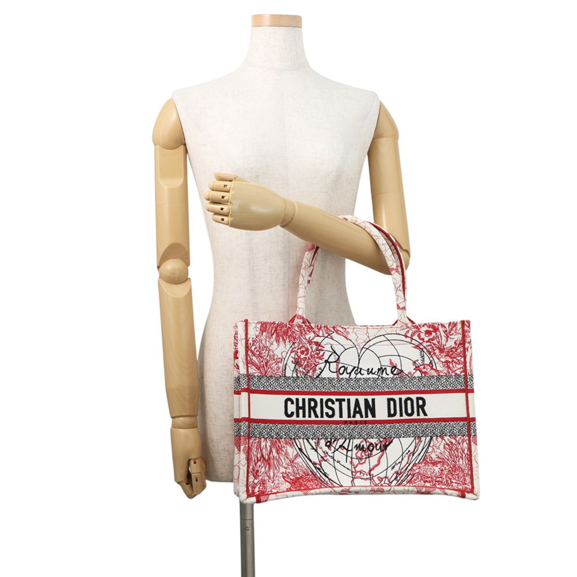 Christian Dior Black Red Color White Canvas Handbag Tote Bag (Pre-Owned)