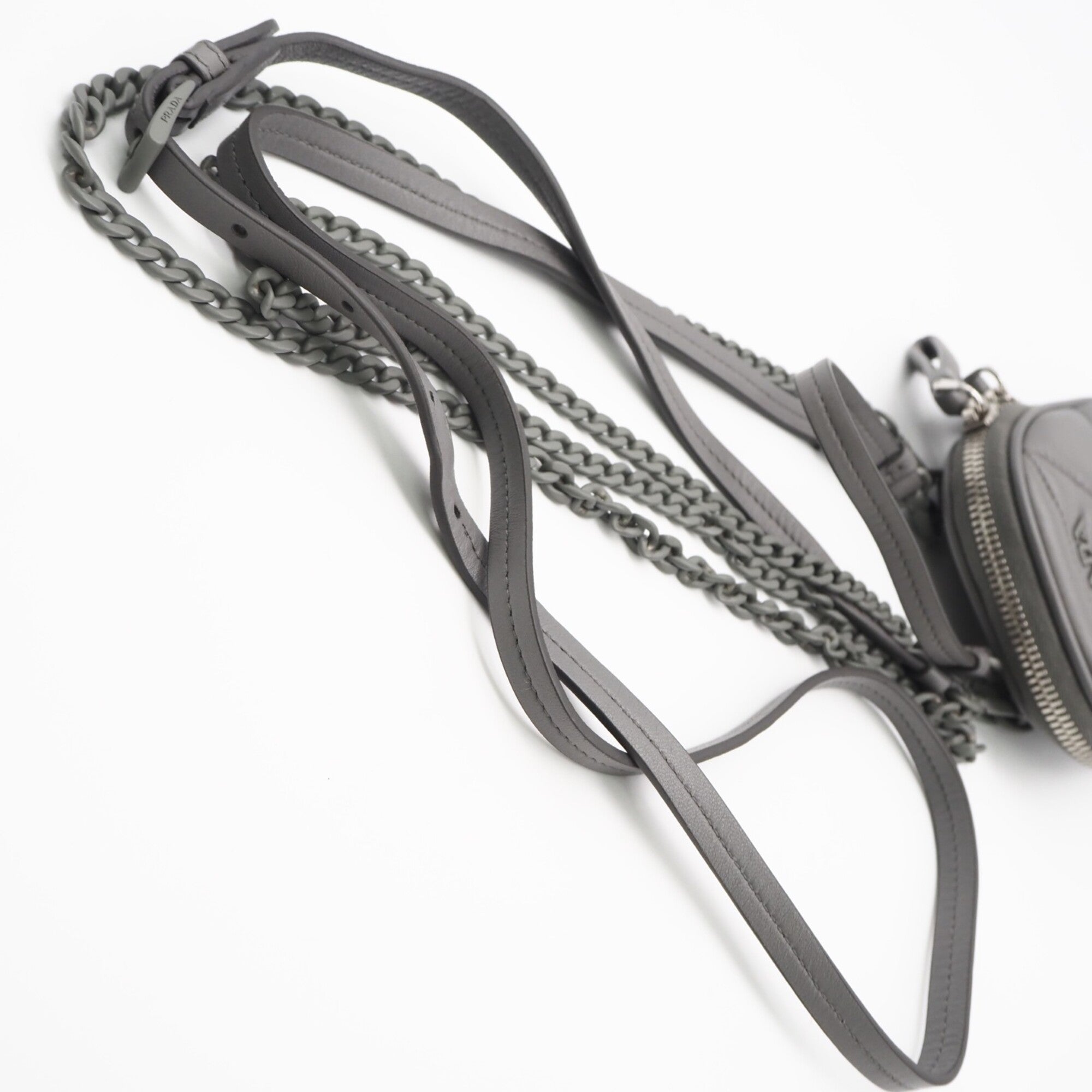 Prada Gray Leather Shoulder Bag (Pre-Owned)