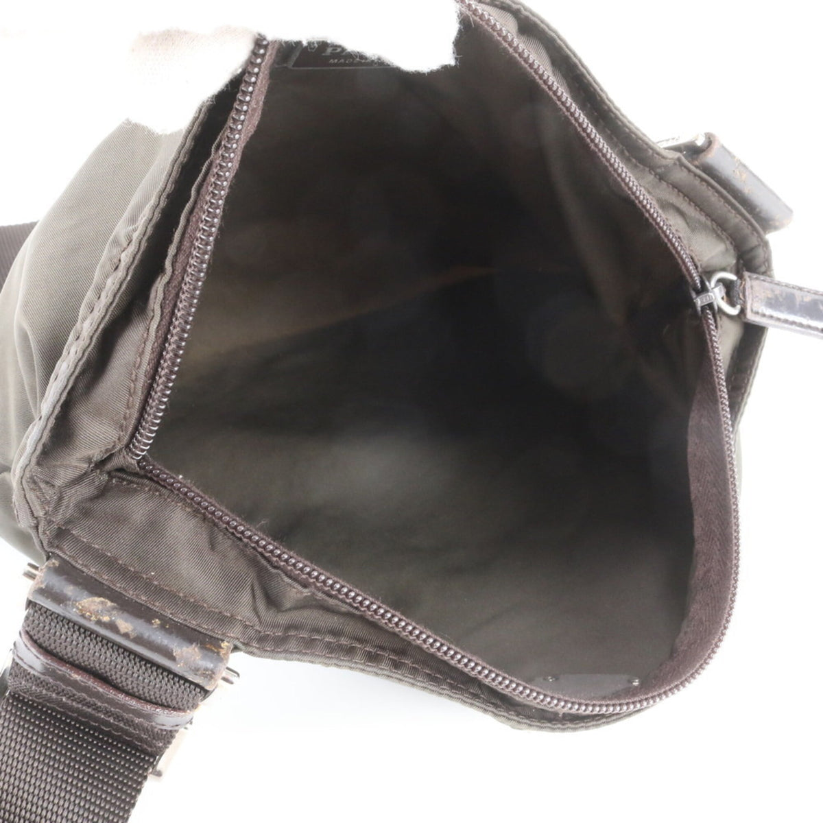 Prada Khaki Leather Nylon Messenger Bag Shoulder Bag (Pre-Owned)