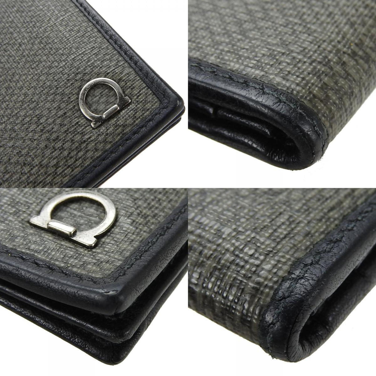 Salvatore Ferragamo Gancini Black Gray Pvc Leather Long Wallet (Bi-Fold) (Pre-Owned)