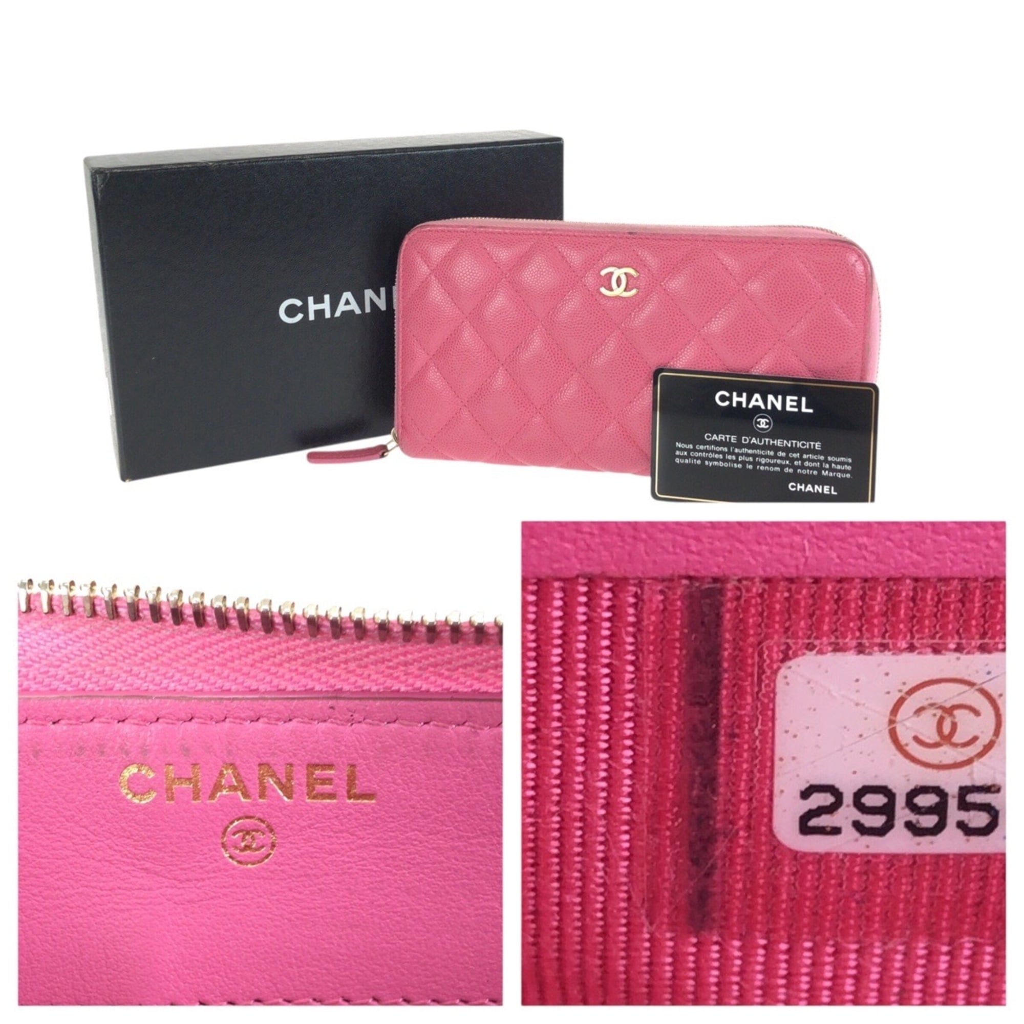 Chanel Pink Grained Calfskin Long Wallet (Bi-Fold) (Pre-Owned)