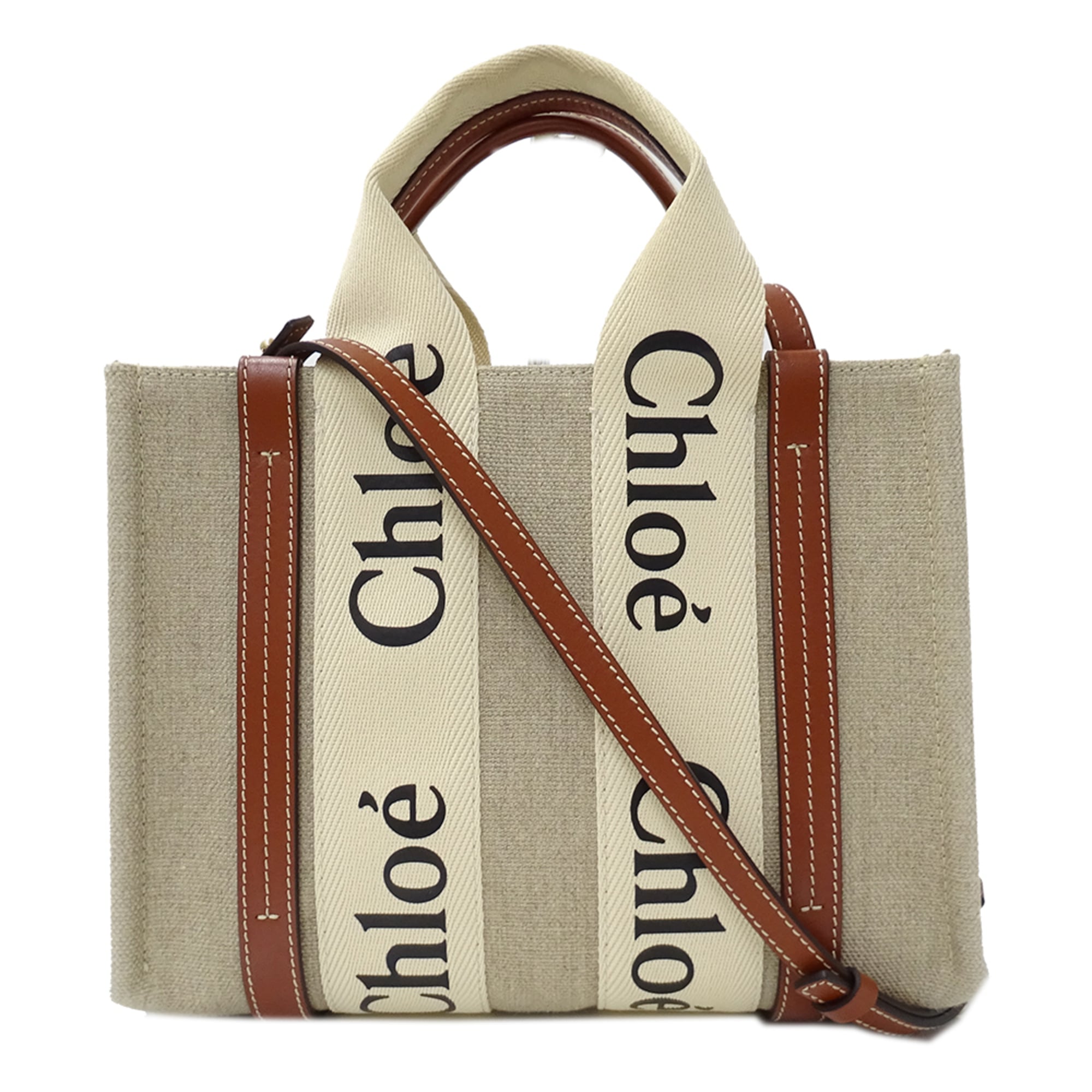 Chloé Beige Brown Canvas Handbag Shoulder Bag (Pre-Owned)