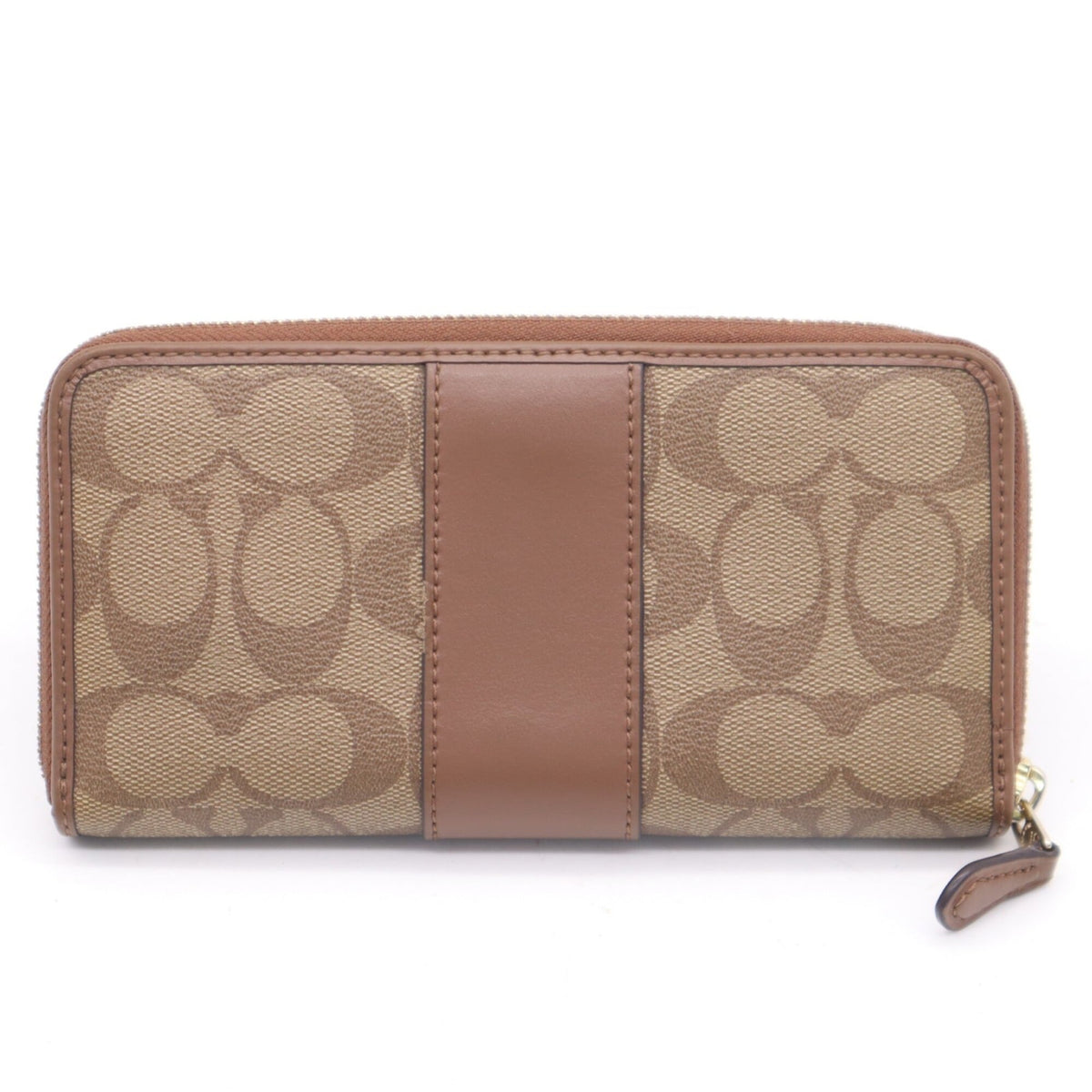 Coach Signature Beige Brown Multi-Color Signature Line Long Wallet (Bi-Fold) (Pre-Owned)