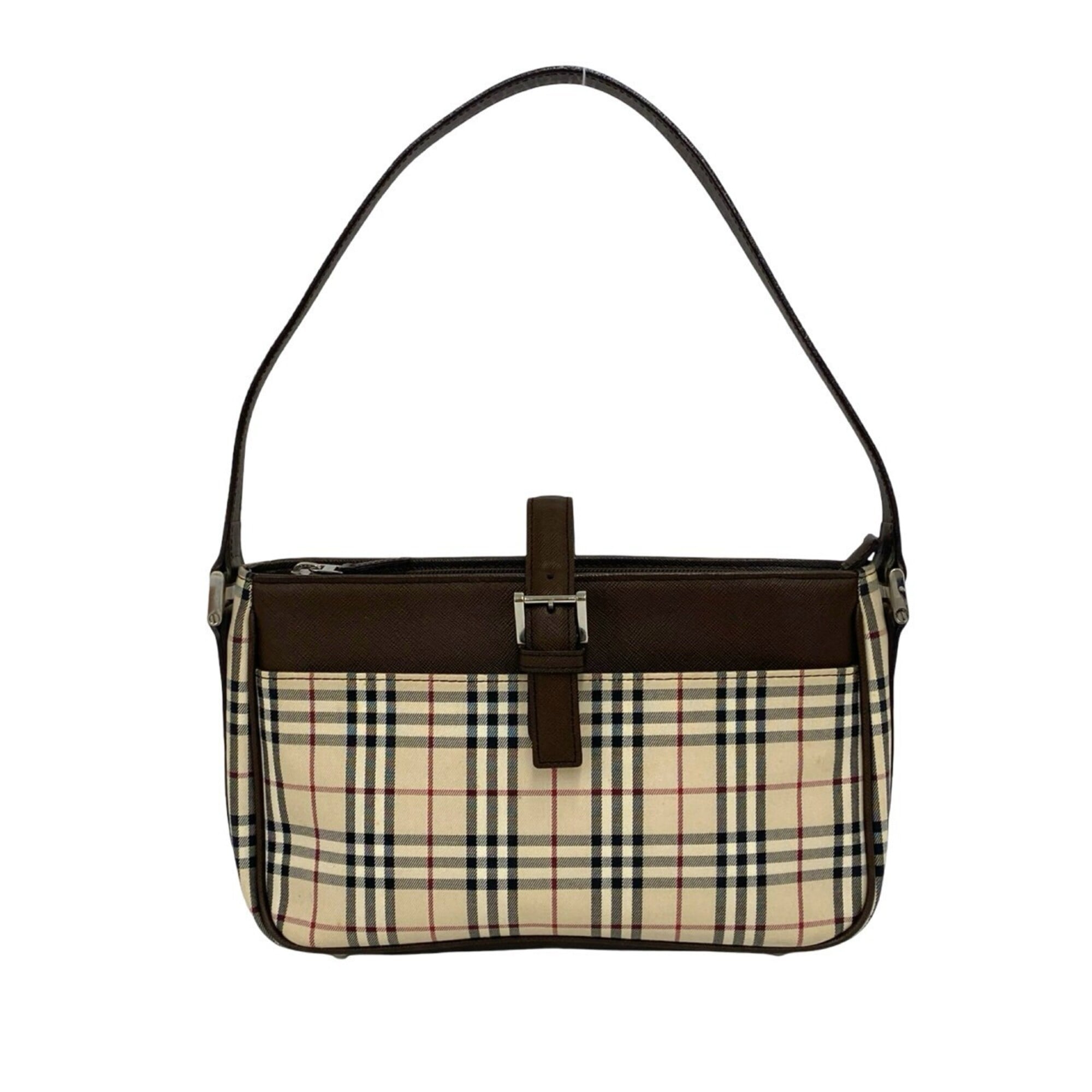 Burberry Beige Brown Canvas Leather Shoulder Bag Tote Bag (Pre-Owned)