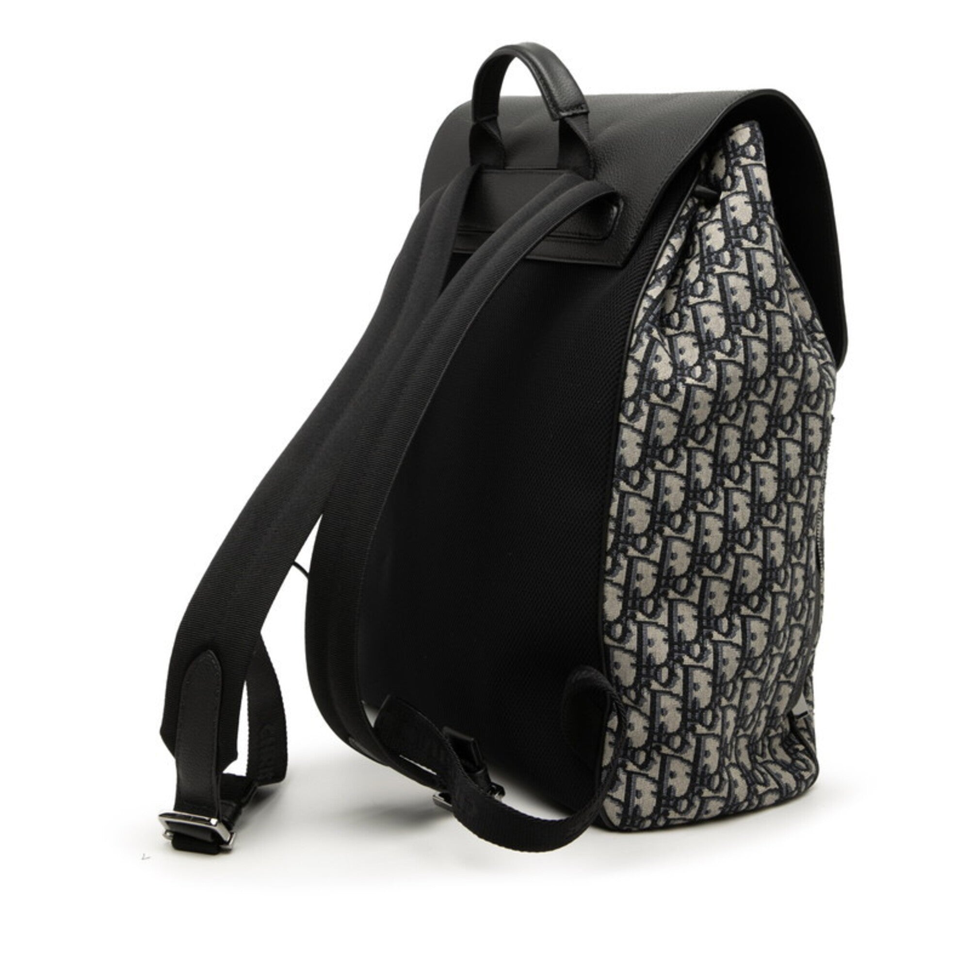 Christian Dior Trotter Black Gray Leather Fabric Backpack (Pre-Owned)