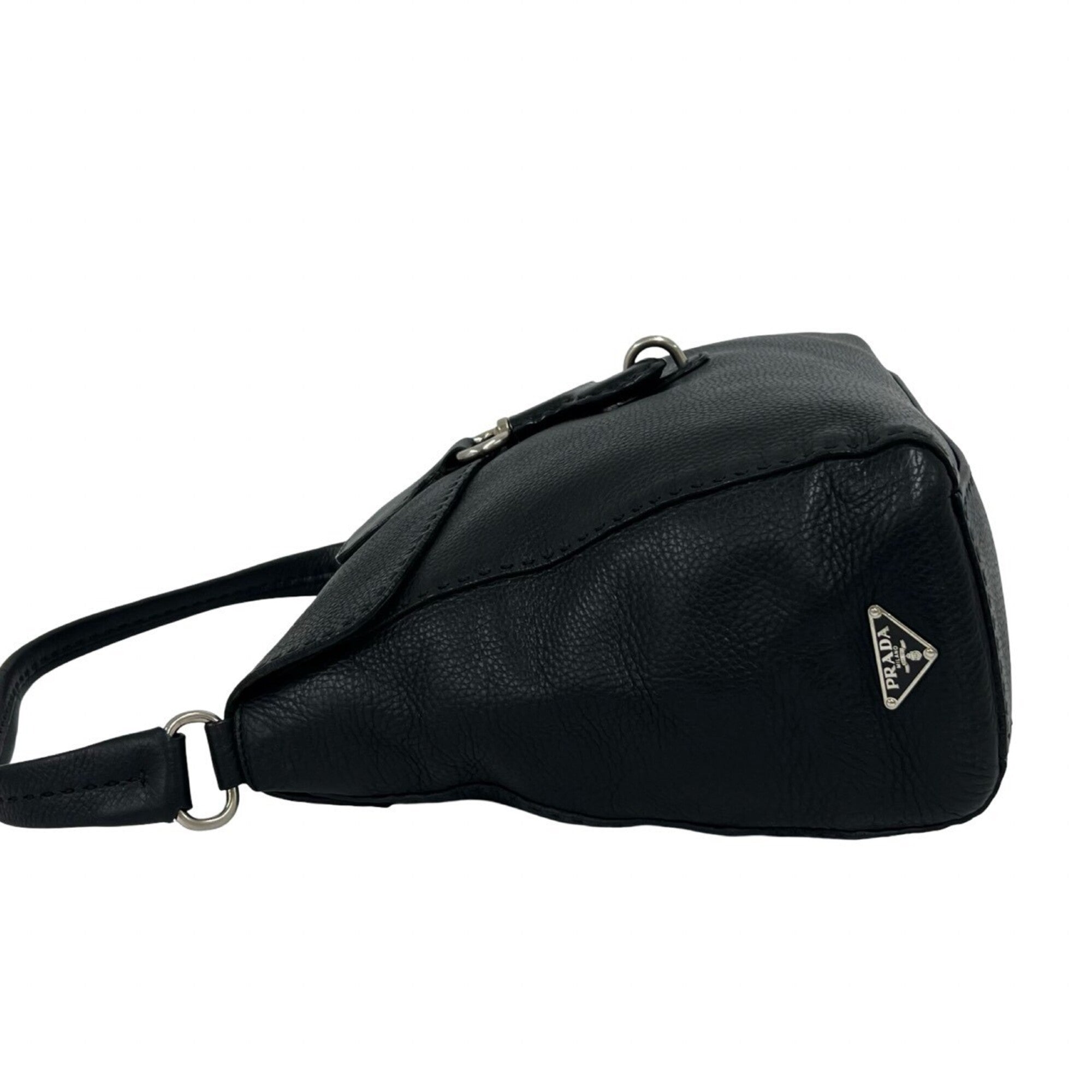 Prada Black Leather Handbag Shoulder Bag Tote Bag (Pre-Owned)