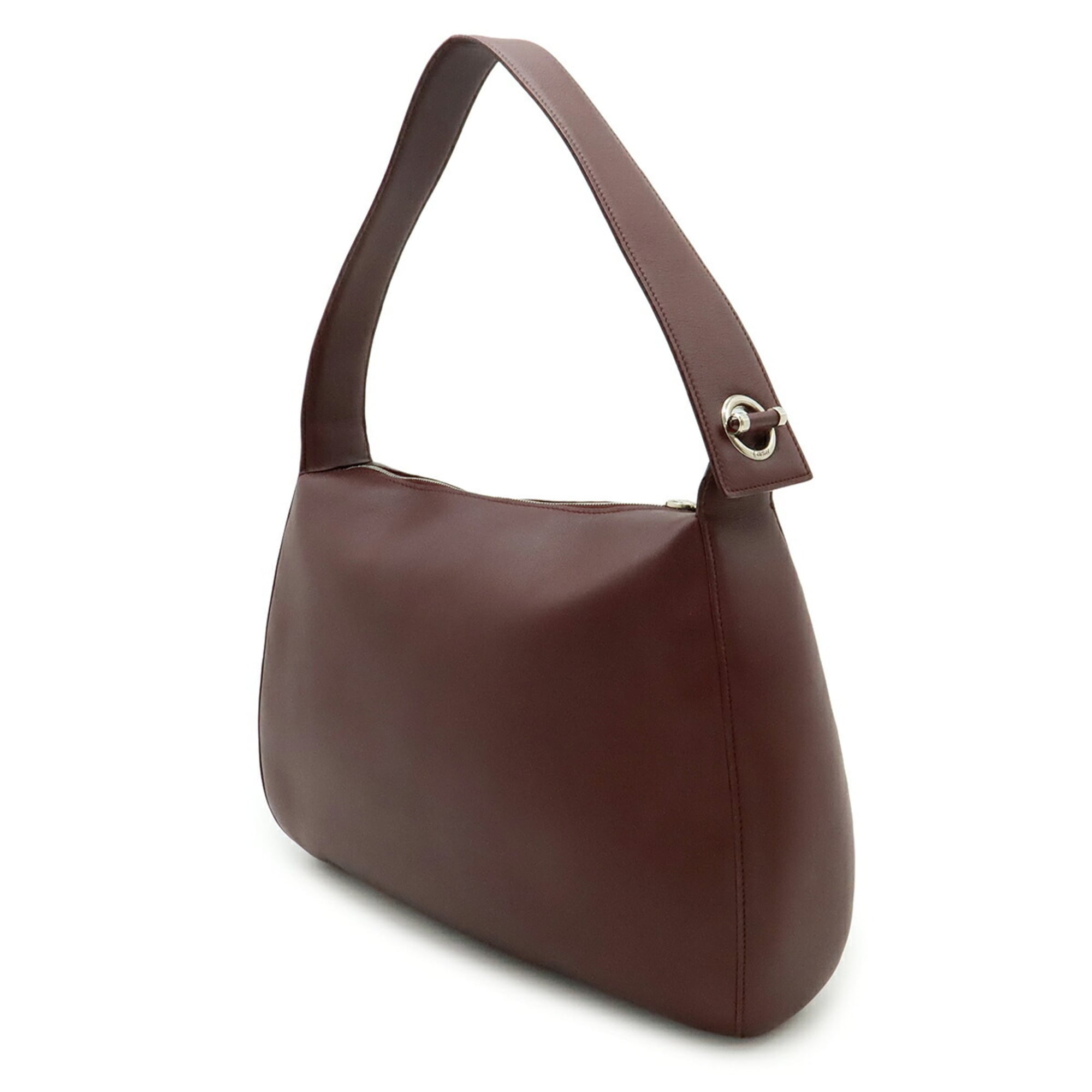 Cartier Bordeaux Red Color White Leather Shoulder Bag (Pre-Owned)
