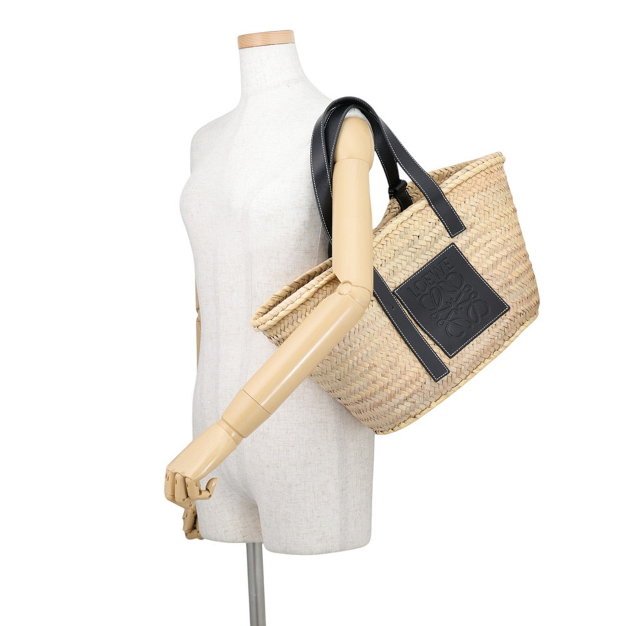 Loewe Black Raffia Leather Basket Handbag Tote Bag (Pre-Owned)