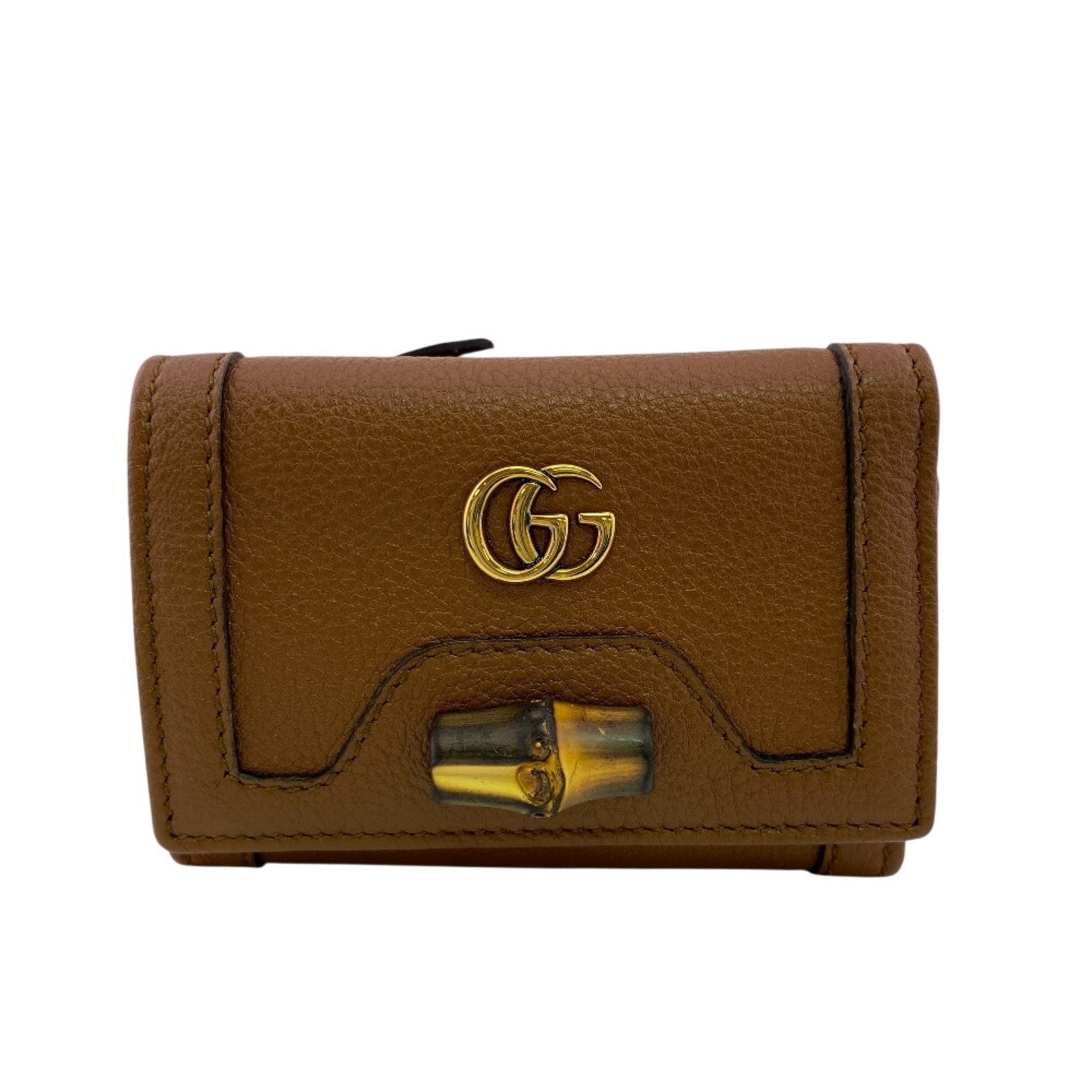 Gucci Bamboo Brown Leather Wallet (Tri-Fold) (Pre-Owned)