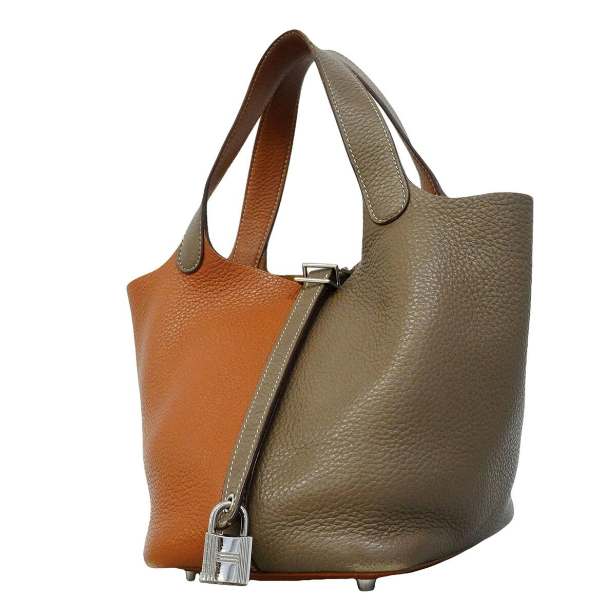Hermes Etoupe Gray Gold Taurillon Clemence Leather Handbag (Pre-Owned)