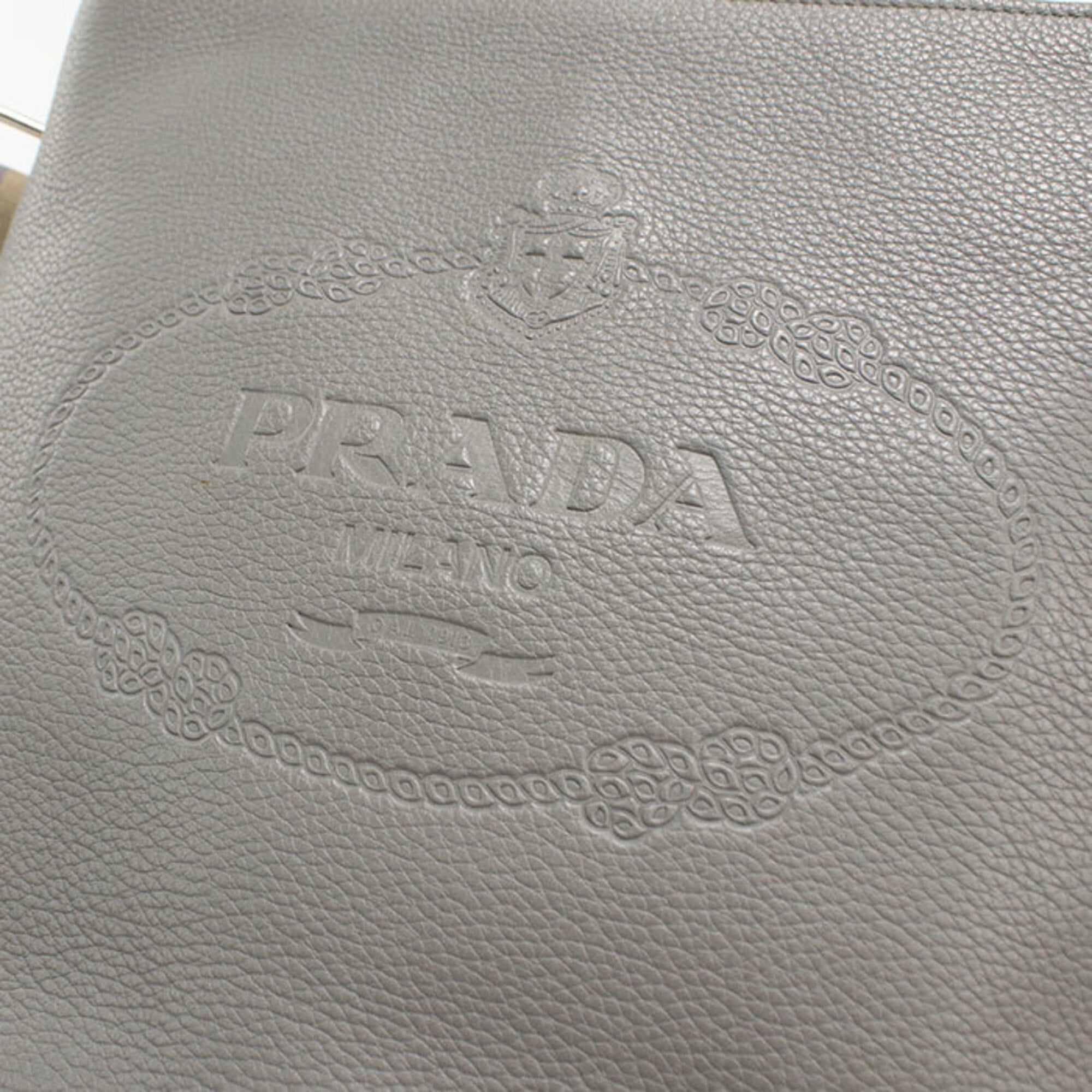 Prada Gray Leather Shoulder Bag (Pre-Owned)