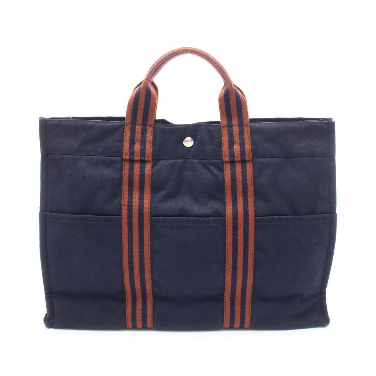 Hermes Navy Canvas Handbag Tote Bag (Pre-Owned)