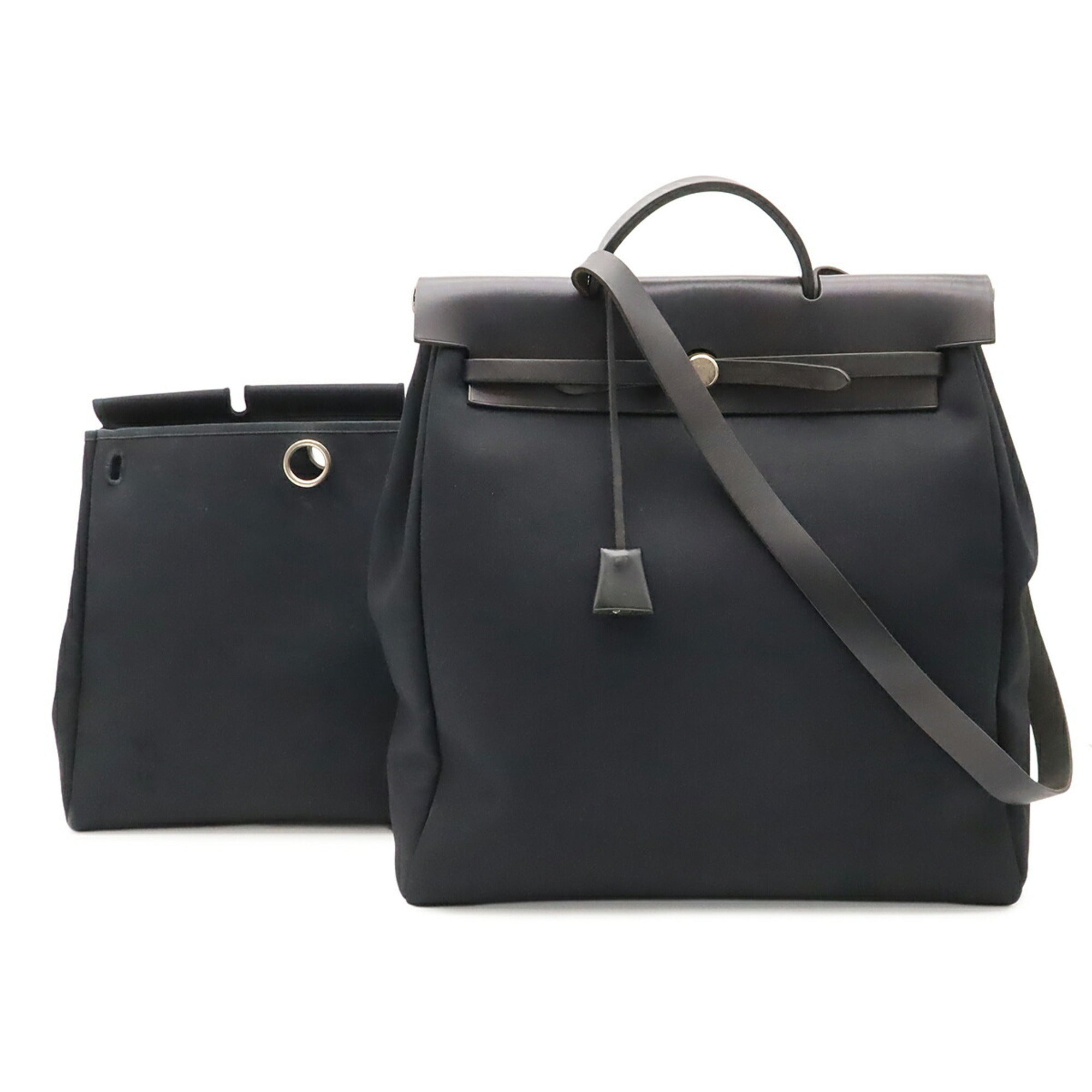 Hermes Black Toile Officier Handbag Shoulder Bag (Pre-Owned)