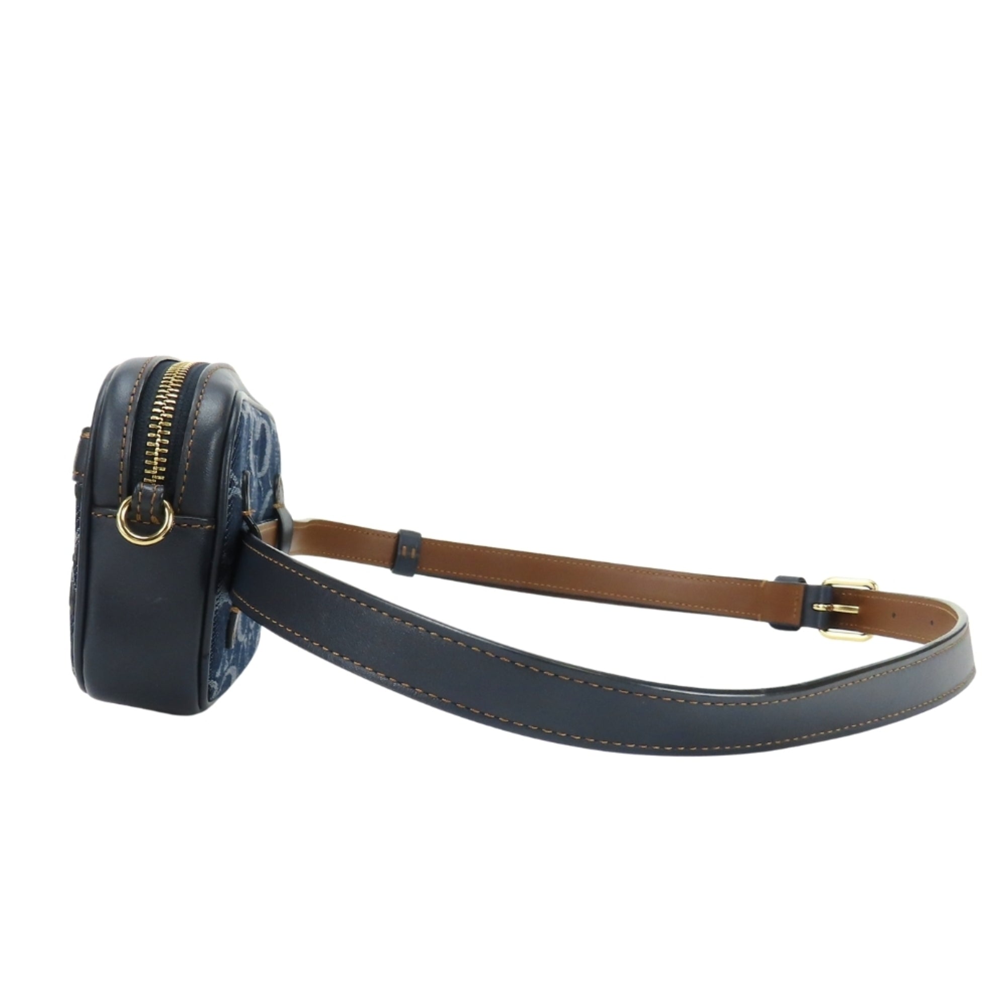 Coach Signature Brown Navy Denim Leather Fanny Pack Pouch (Pre-Owned)