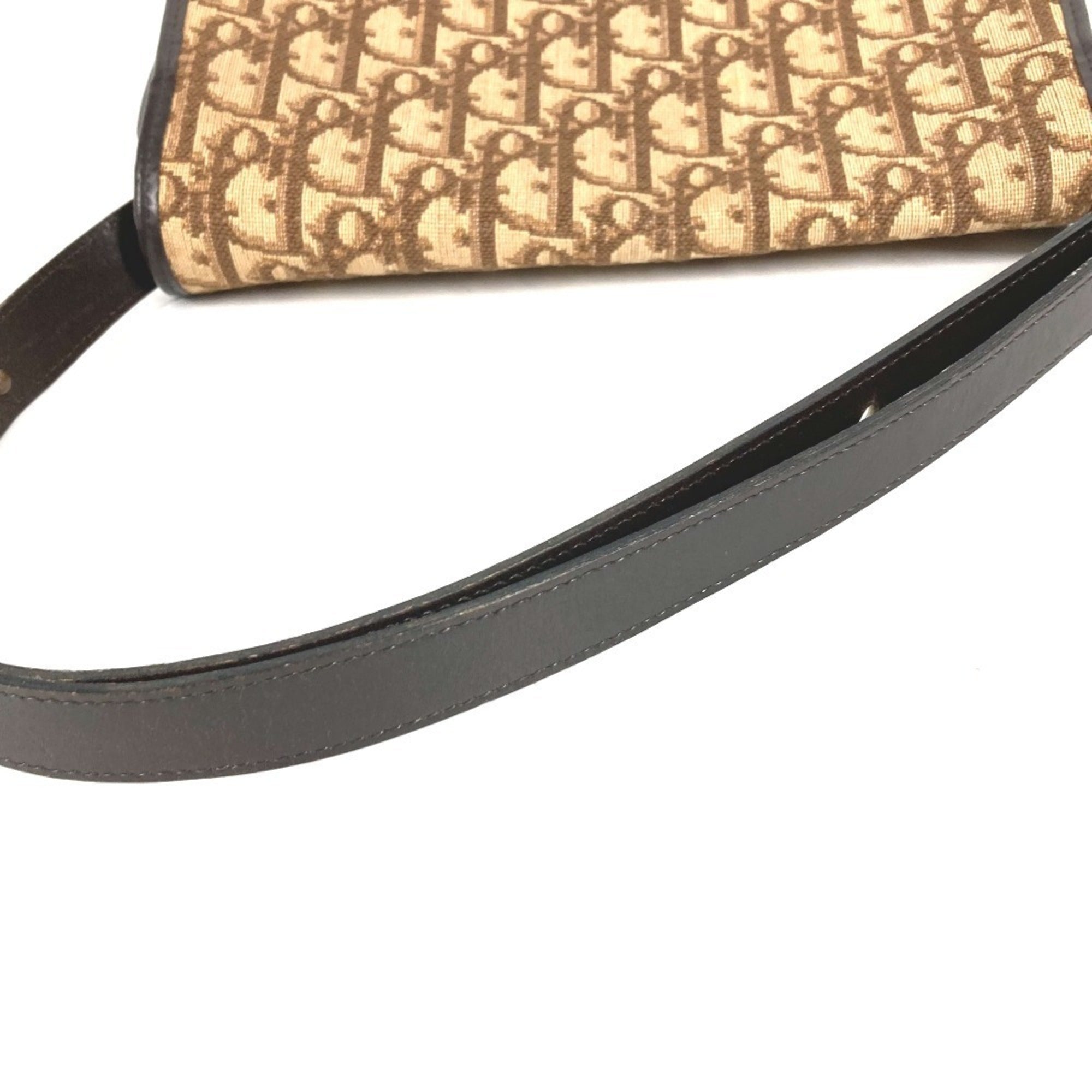 Christian Dior Trotter Beige Leather Canvas Handbag Shoulder Bag (Pre-Owned)