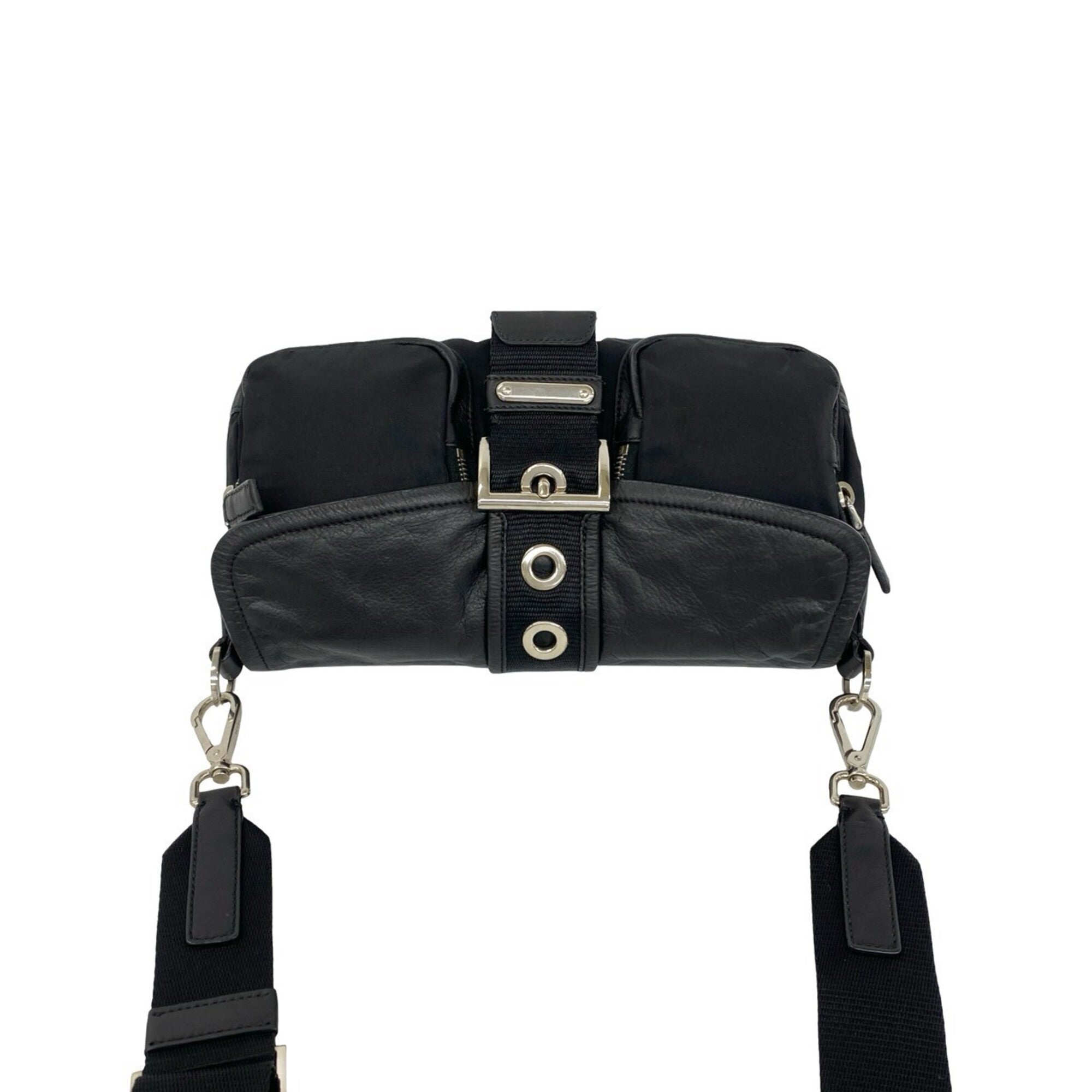 Prada Black Nylon Leather Pochette Shoulder Bag (Pre-Owned)