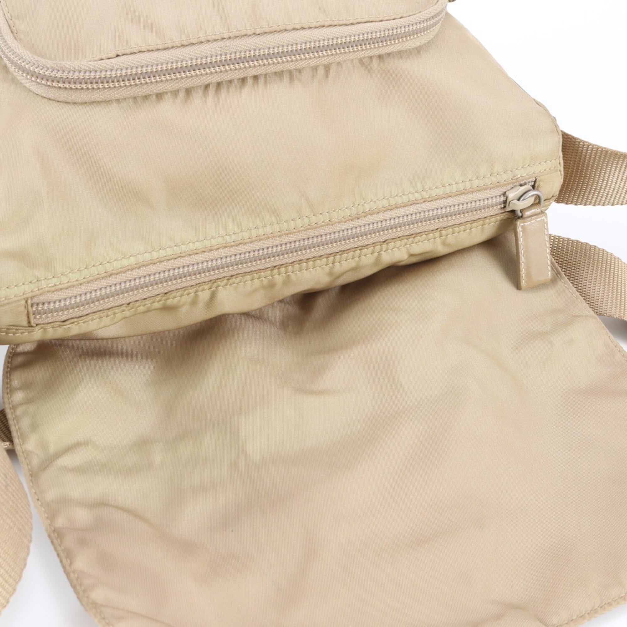 Prada Beige Gold Gold Nylon Leather Handbag Shoulder Bag Tote Bag (Pre-Owned)