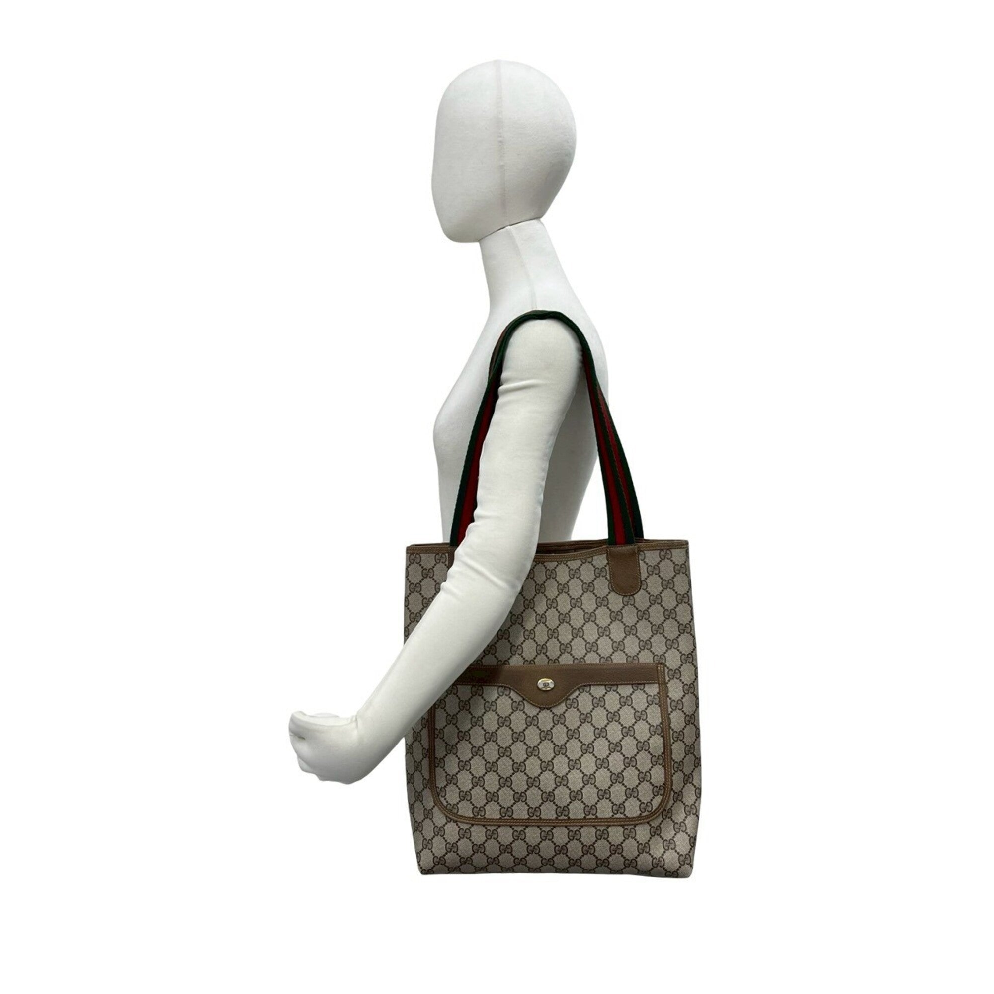 Gucci Brown Green Red Color Leather Pvc Shoulder Bag Tote Bag (Pre-Owned)