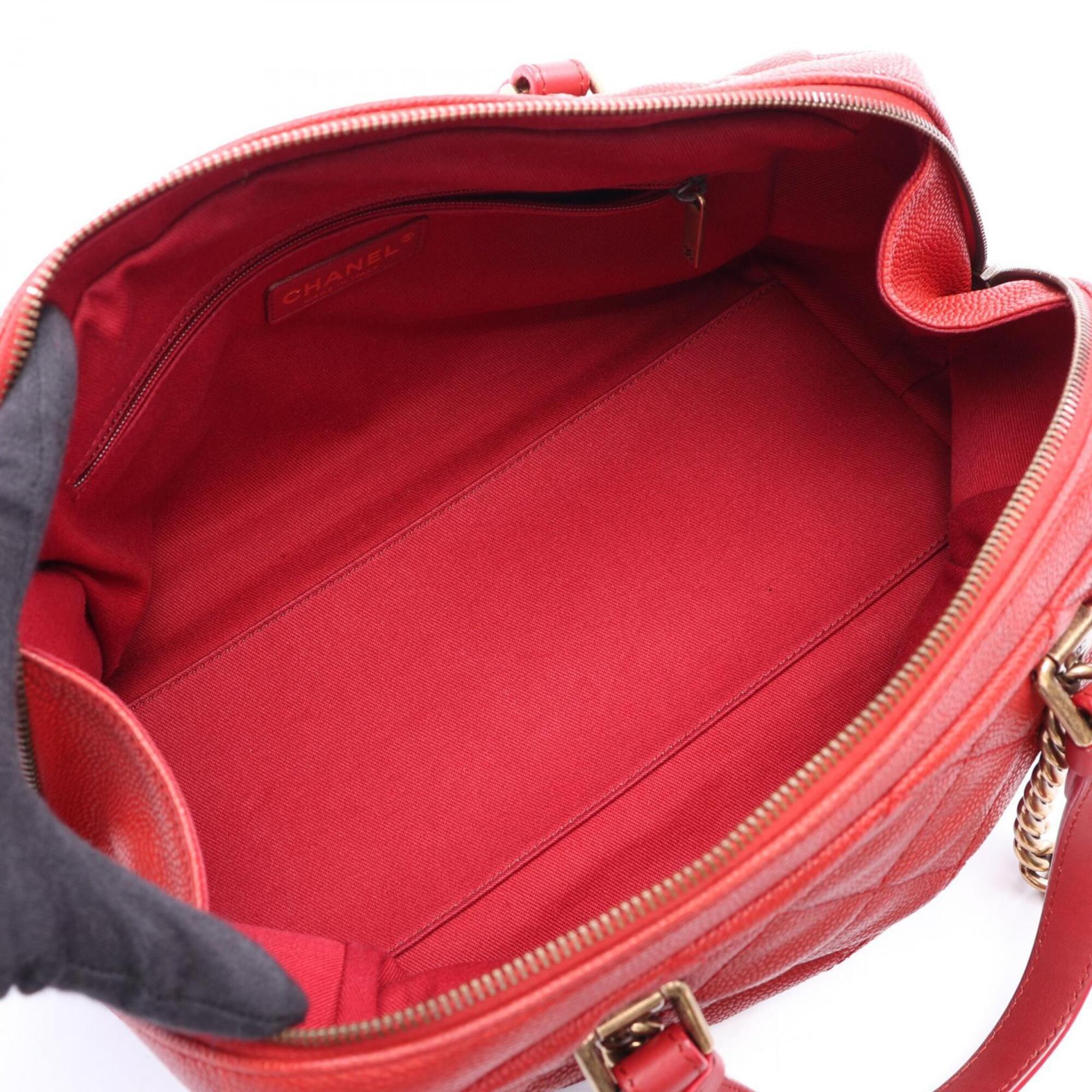 Chanel Red Color Grained Calfskin Handbag Shoulder Bag (Pre-Owned)